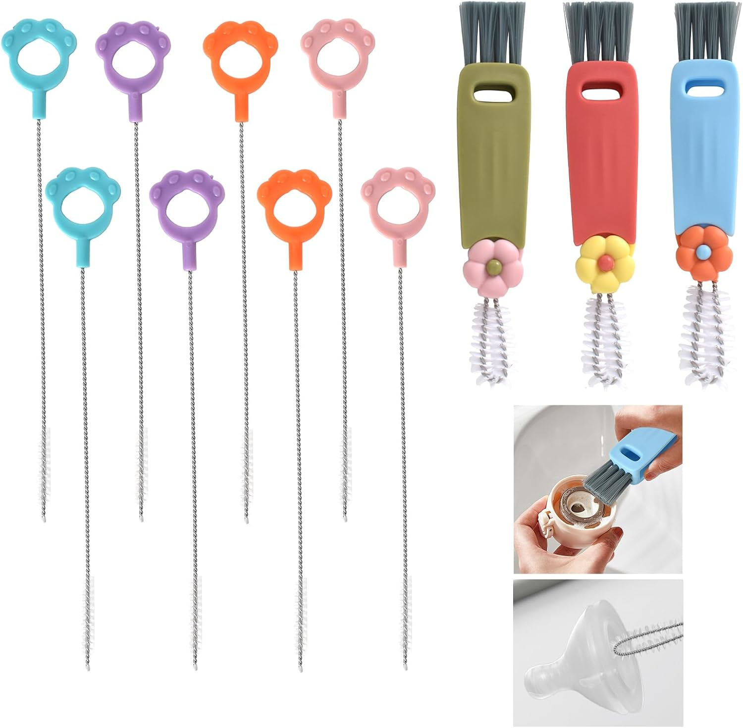 3Pcs 3 in 1 Cup Lid Gap Cleaning Brush Set, with 8 Spoon Straws Cleaning Tools, Tiny Bottle Cup Lid Detail Brush, Crevice Cleaning Tools,Multifunctional Crevice Cleaning Brush image number 4