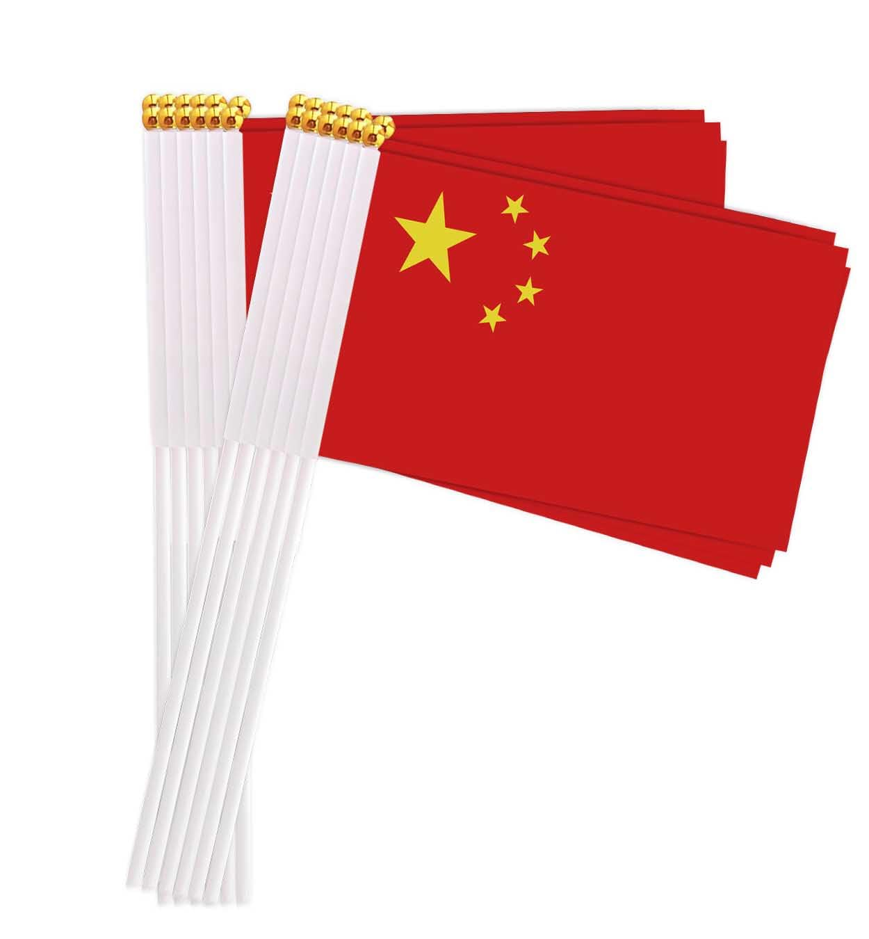 25 Packs Small China Flags on Handheld Stick，Miniature Chinese Flag for Outside,4X6 Inch Mini Hand Held Banner with Golden Topper,Patriotic Decorations image number 3