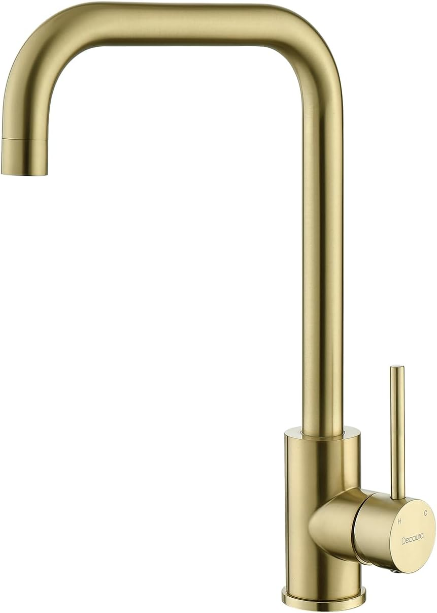 Decaura L-Spout Kitchen Mixer Tap Lead-Free Sink Faucet 360 Swivel Laundry Basin Taps (&lrm;Brushed Gold)
