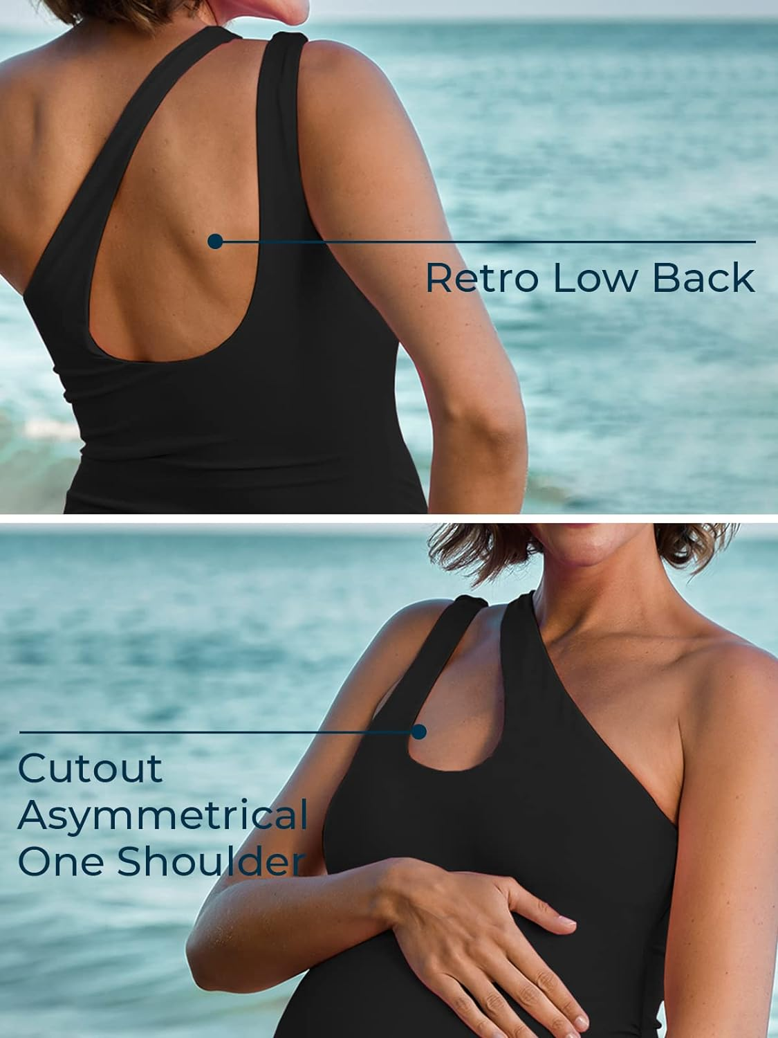 Summer Mae Maternity One Piece Swimsuit Cutout Pregnancy Bathing Suit One Shoulder Monokini image number 3