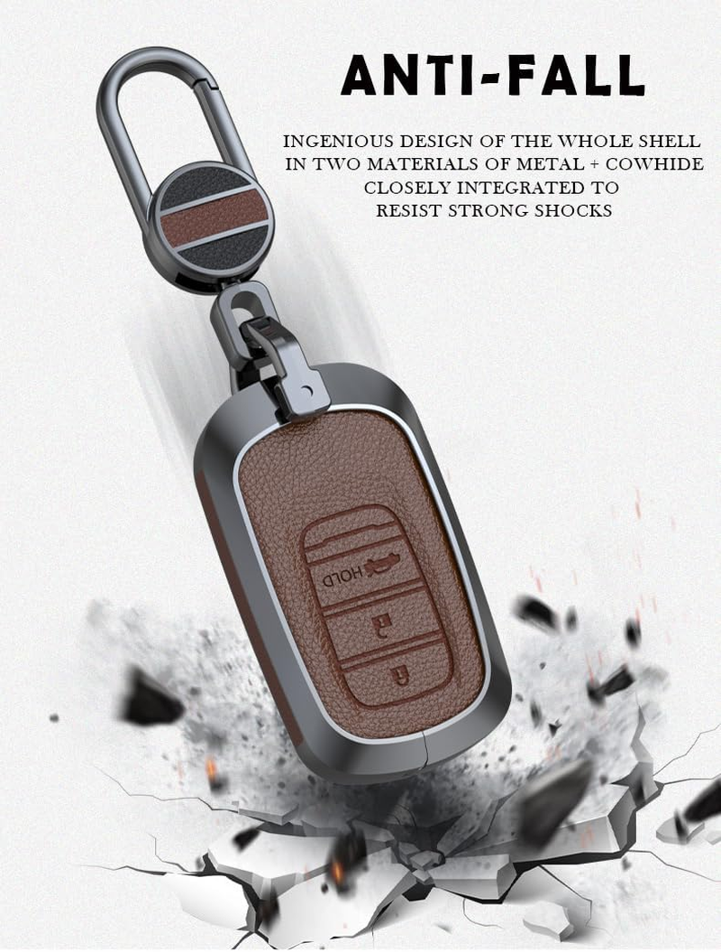 Ontto 3 Buttons Leather Key Fob Cover Fit for Honda Civic 11Th 12Th Gen Accord Vezel Freed Pilot CRV 2023 2024 Keychain Accessories Zinc Alloy Smart Key Case Shell Holder Bag Keyring Red B - A-Black image number 6