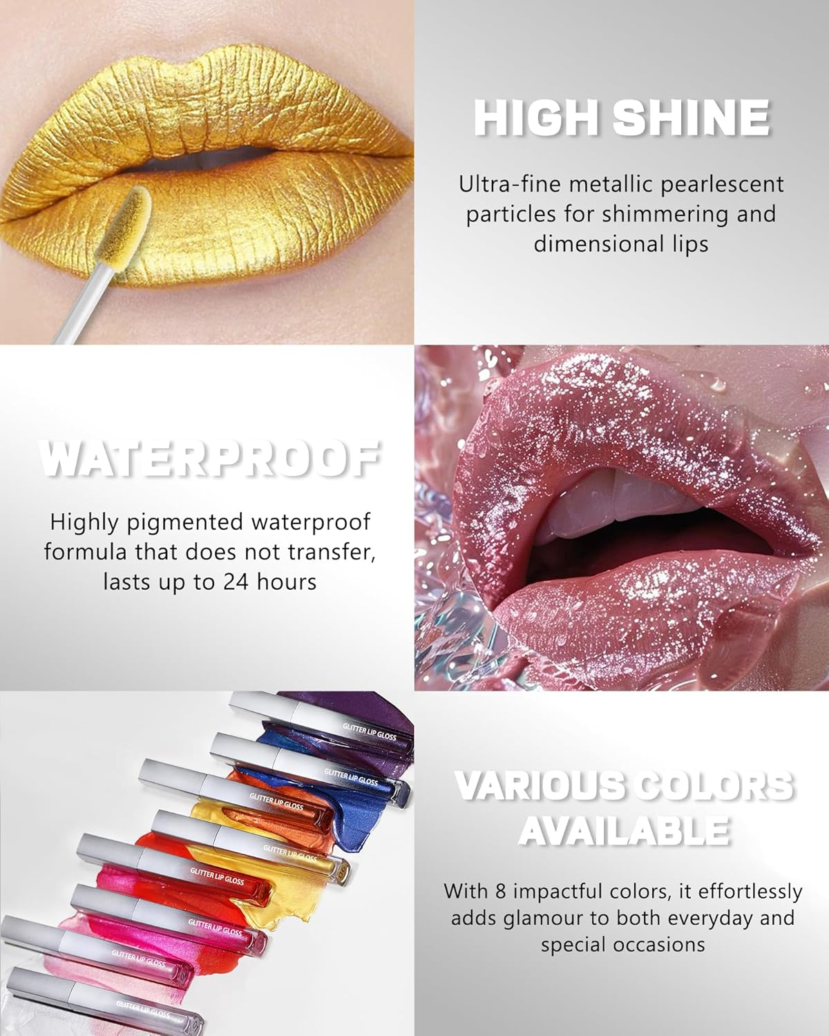 Glitter Lip Gloss Gold Brown, Metallic Shimmer Liquid Lipstick 24 Hours Hold, Waterproof Non-Stick Cup Diamond Glitter Lip Gloss, Highly Pigmented Sparkly Glossy Lipstick Makeup for Women 05 image number 4