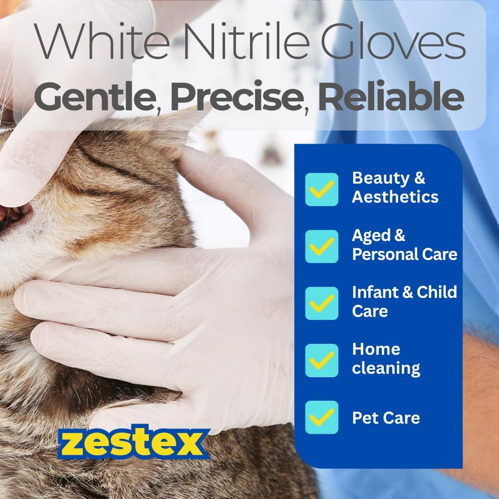 Nitrile Personal Care, Latex-Free & Powder-Free, Non-Sterile Food Safe Multi Purpose Disposable Glove, White, Large, Case/100