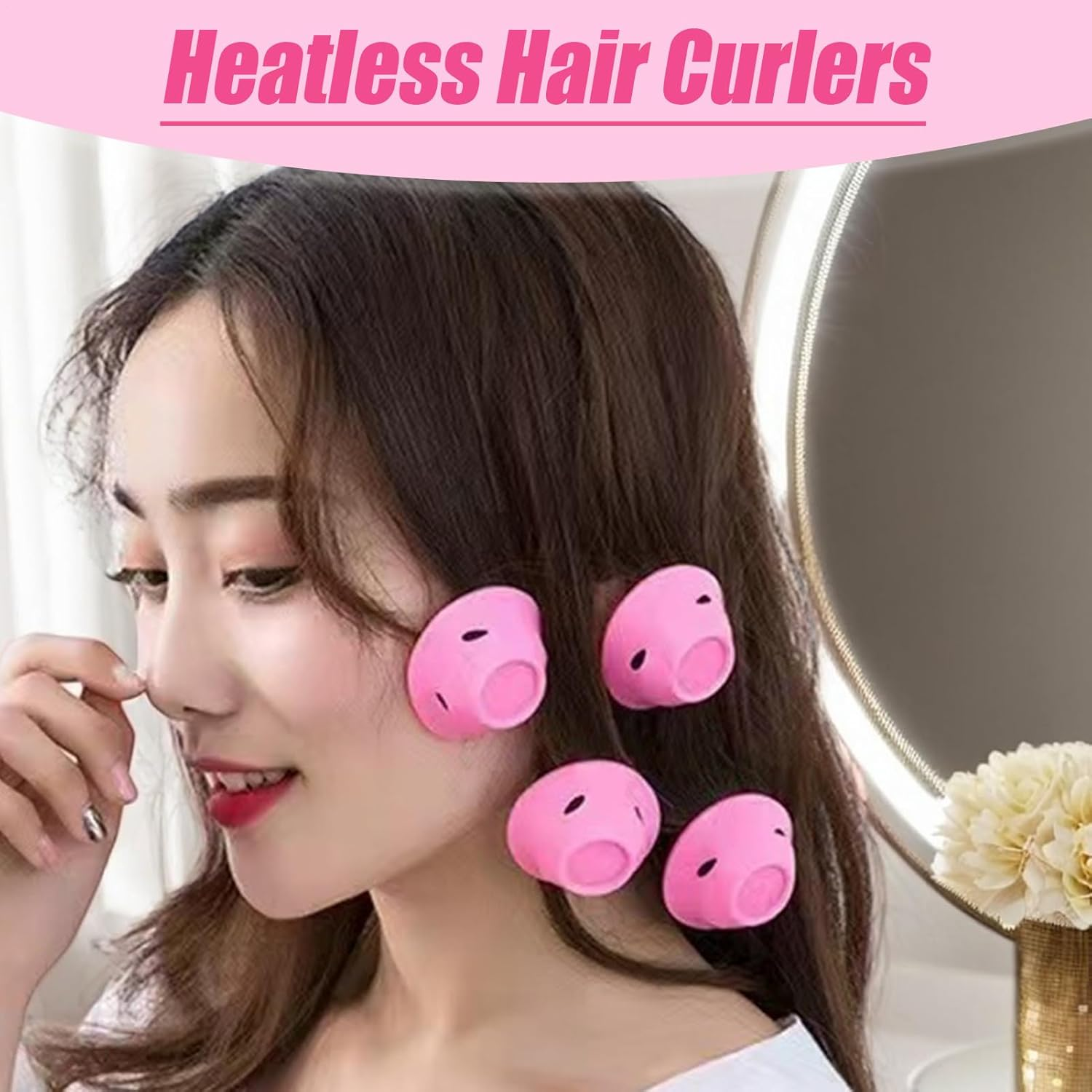 Heatless Curls - No Heat Overnight Hair Curler - Set of 10 Sleeping Curling Tools, Portable Hairdressing Curls for Women Girls - Pink Large Size image number 6