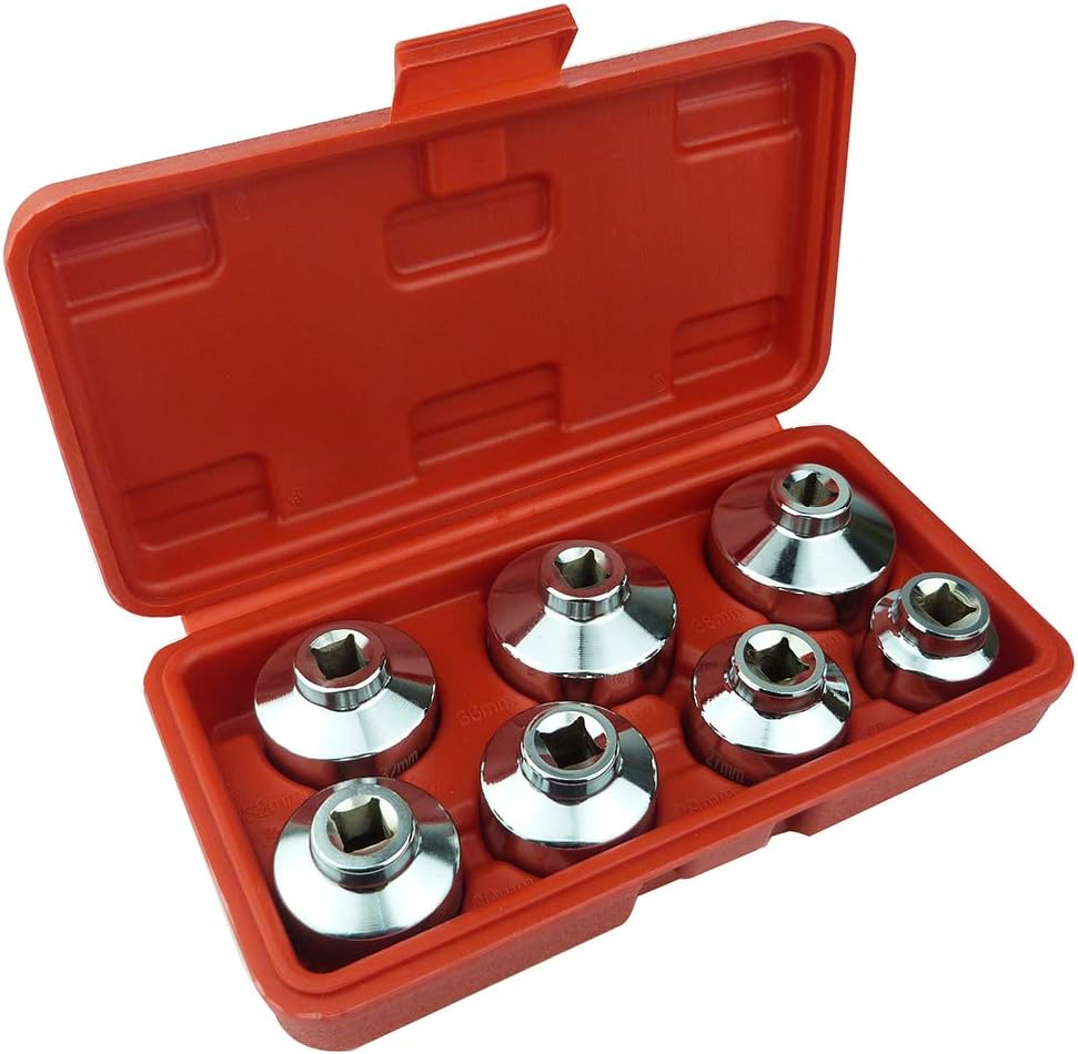 Heavy Duty 7-Piece Oil Filter Cap Wrench Tool Kit Can Last for Ever Includes 24Mm,27Mm,29Mm,30Mm,32Mm,36Mm,38Mm Socket Set Compatible with Mercedes Benz, VW, BMW and More Oil Filter Housing image number 2