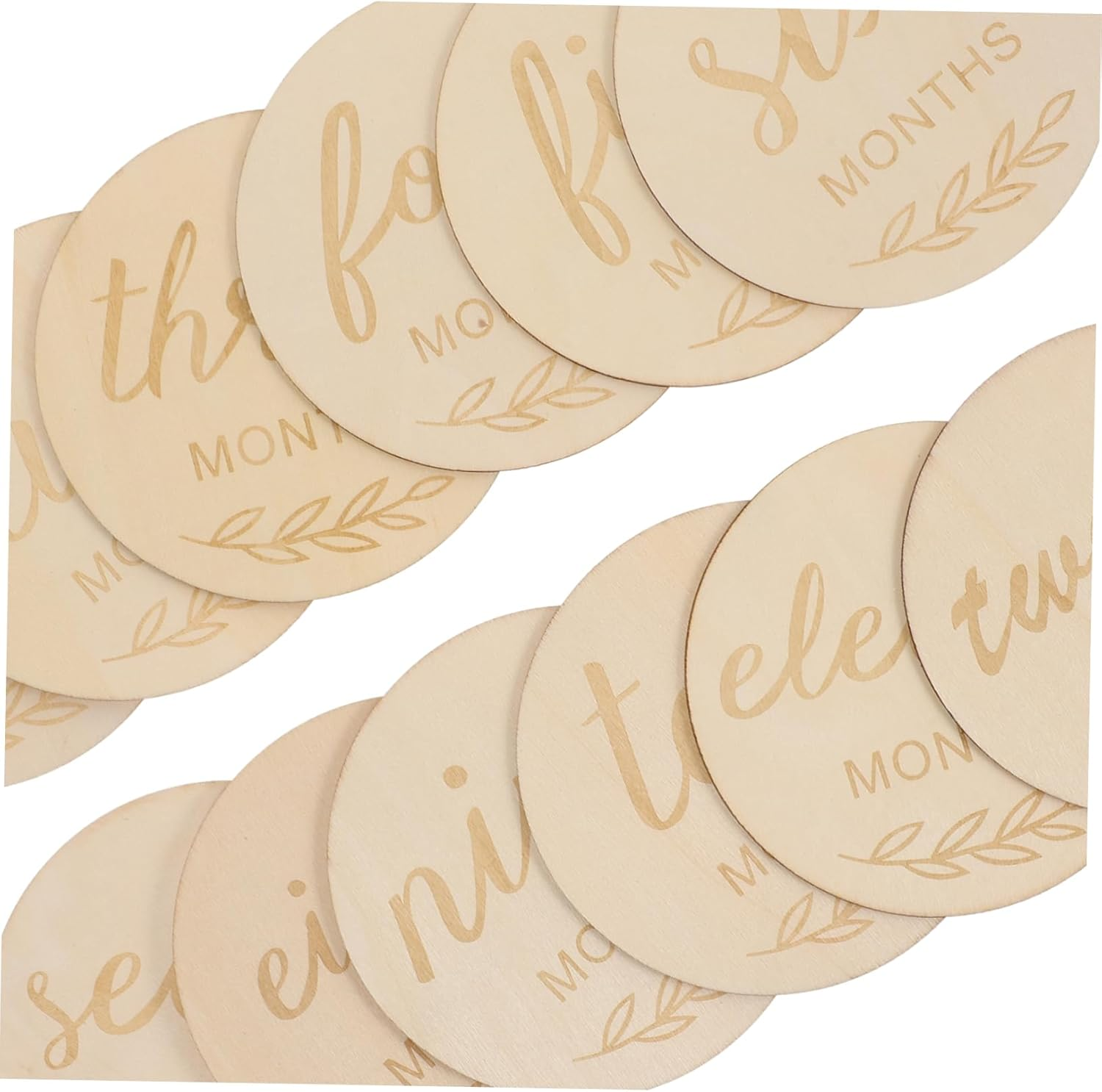 HOODANCOS 12Pcs Wooden Milestone Cards with Laser Engraving Monthly Photo Props for Newborns Decorative round Discs for Shower Boys Unique Growth Commemoration Set image number 3