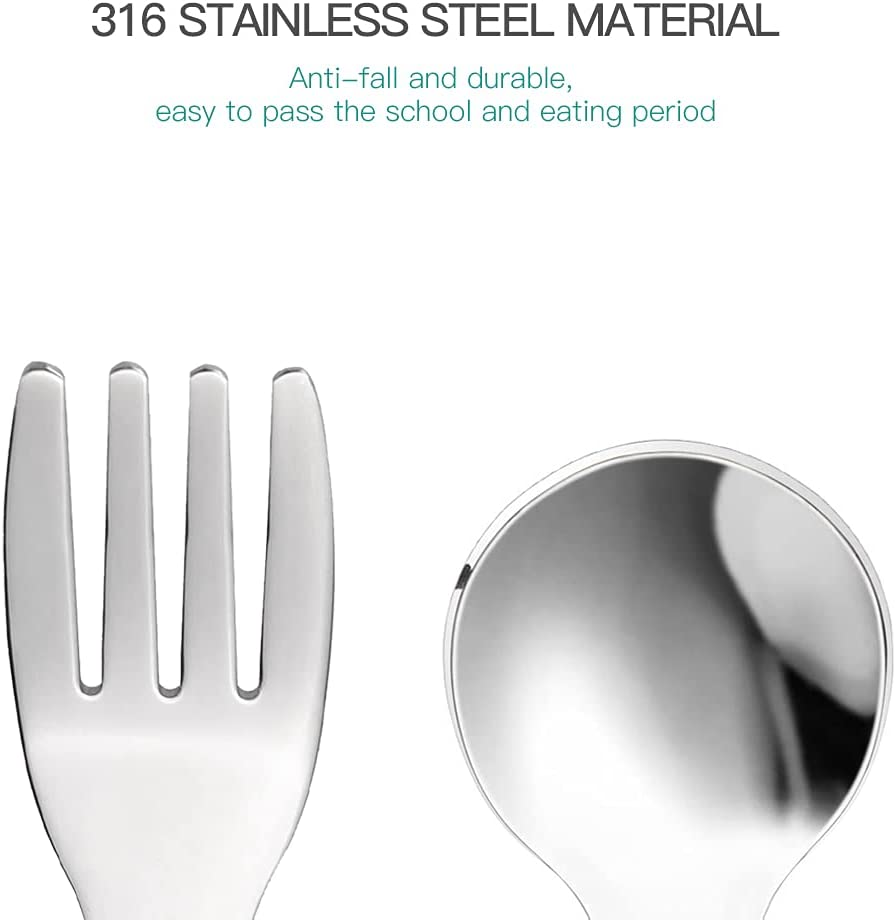 SFCCMM Baby Forks and Spoons Set Baby Training Utensils Self Feeding Toddler Silverware Silicone and Stainless Steel Kids and Toddler Utensil (Green Dinosaur - Long) - Pink Dinosaur - Long image number 4