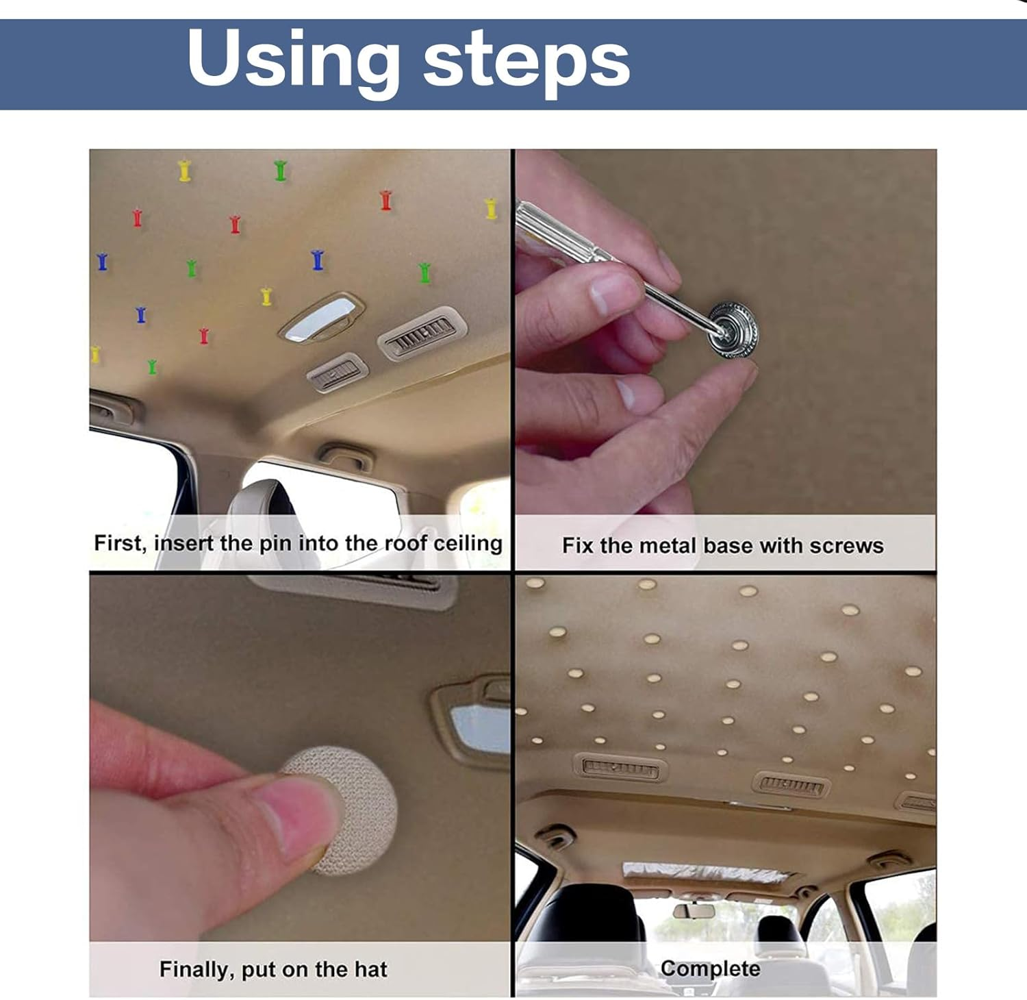 65 Set Automotive Car Roof Headliner Repair Button + 50 Pcs Rivets Repair Button, Auto Roof Snap Rivets Retainer for Interior Ceiling Cloth Fixing Repair Buckle with Installation Tool