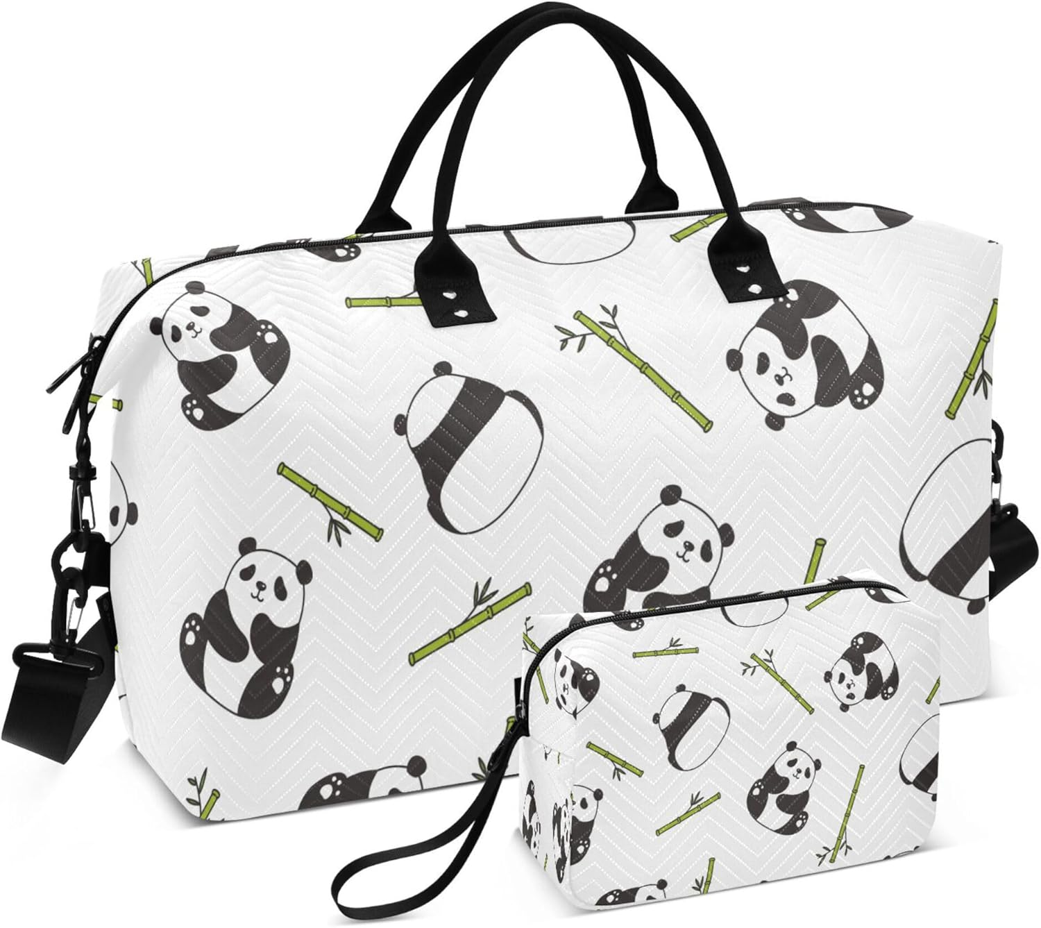 Luggage Travel Bag Gym Bag Carry on Weekend Bag with Toiletry Bag for Gym Waterproof Giant Pandas and Green, Multi, One Size, Modern/Fitted, Multi, One Size, Modern/Fitted image number 6