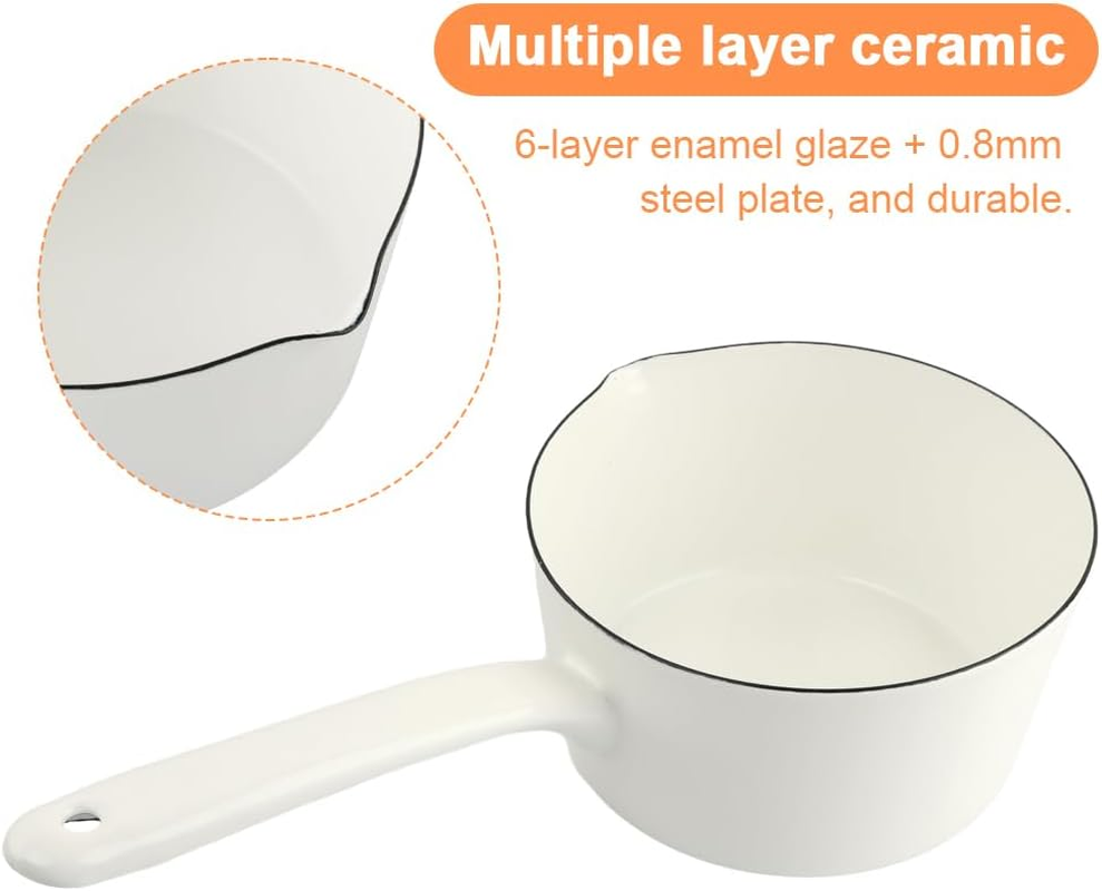 1.2L Enamel Milk Pan, Nonstick Saucepan with Pour Spouts, Butter Warmer, Melting Milk Boiling Porridge Soup Saucepan,Butter Warmer, Gas Stove Enamel Milks Pot with Handle for Home Kitchen image number 2