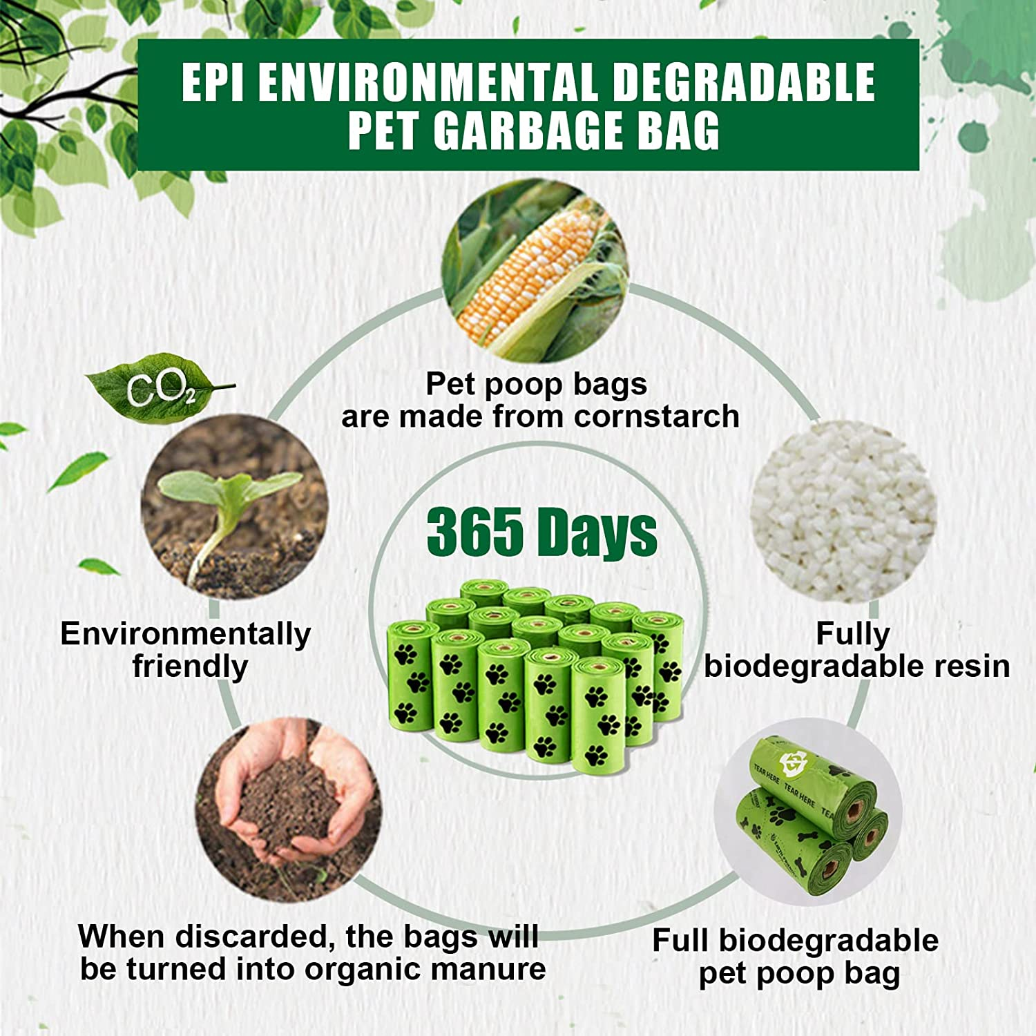 USDA 38% Biodegradable Unscented Pet Waste Bags，Dog Poop Bags 22&times;33Cm (12Rolls&mdash;&mdash;180Pcs Poo Bags) image number 6