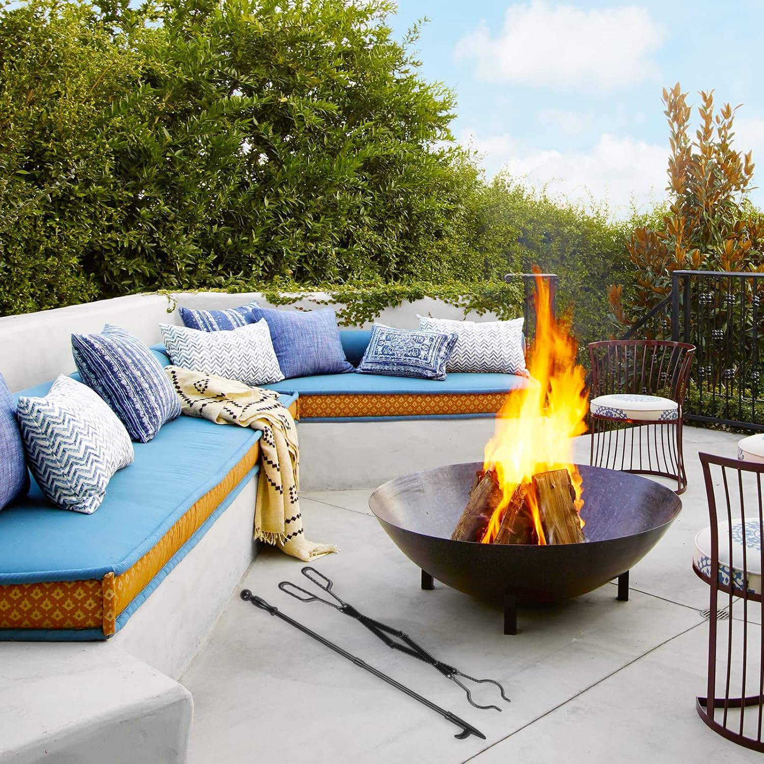 FEED GARDEN 32 Inch Fireplace Poker and 26 Inch Fireplace Tongs Set for Fire Pit Fireplace Tools Accessories Log Grabber Set for Camping Wood Stove Patio Campfire Picnic Indoor Outdoor image number 6