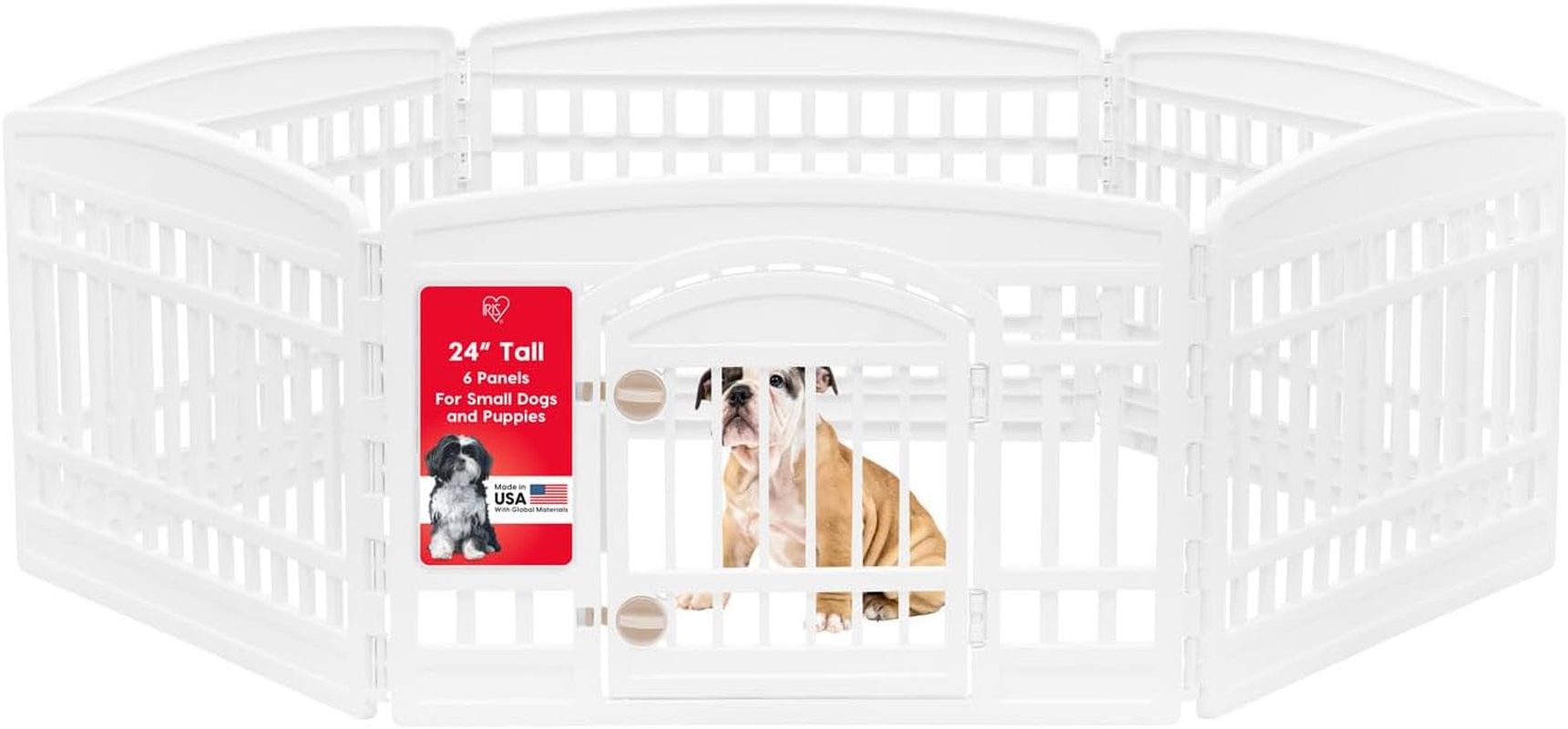 IRIS USA 24" Exercise 6-Panel Pet Playpen with Door, Dog Playpen for Puppy Small Dogs Keep Pets Secure Easy Assemble Easy Storing Customizable Non-Skid Rubber Feet, White image number 4