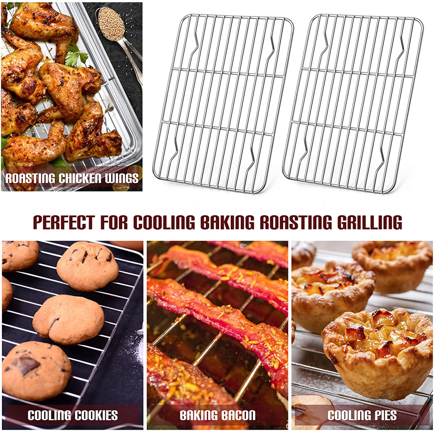 Baking Cooling Rack Set of 2, E-Far Stainless Steel Metal Roasting Cooking Racks, Size - 11.6'' X 9'', Non Toxic & Rust Free, Oven & Dishwasher Safe image number 6