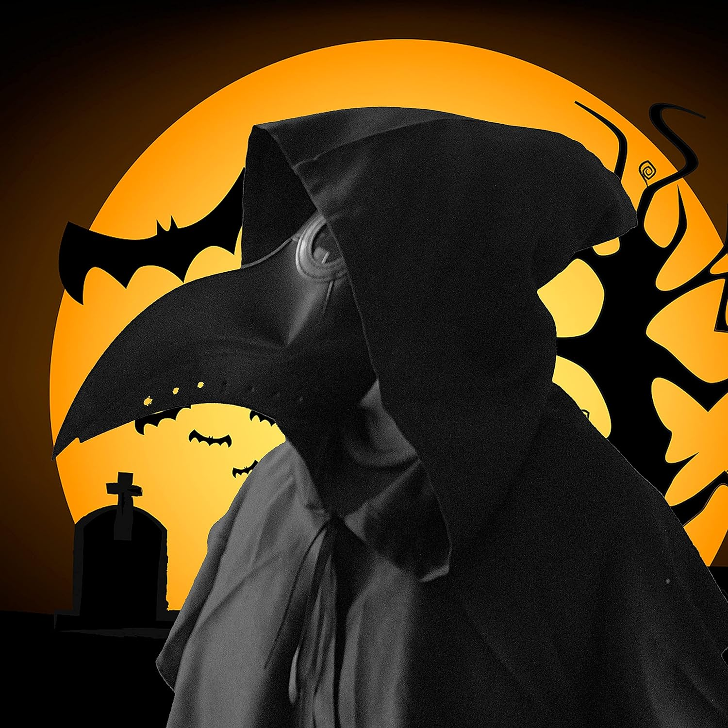 Plague Doctor Mask Set Bird Leather Masks and Hooded Cloak Combo Long Nose Beak Cosplay Halloween Costume Props image number 4