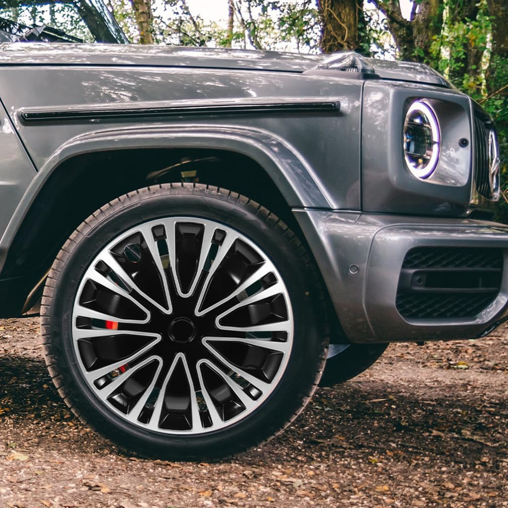 GLEAVI 14 Inch Hubcaps Wheel Cover Black & Silver Universal Wheel Rim Cover Wheel Covers Exterior Accessories for Most Cars image number 1