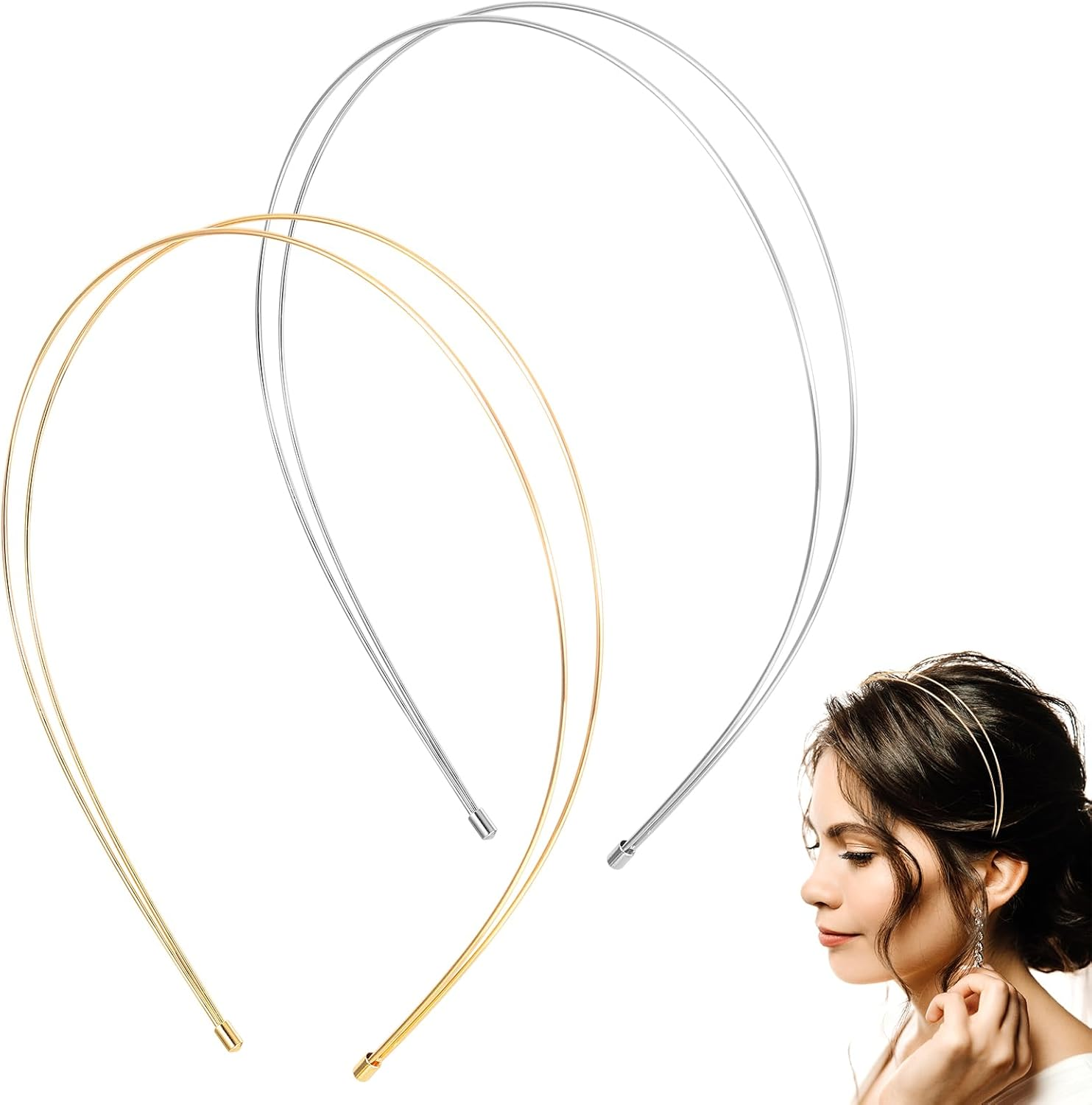 YQQYG 2 Pcs Metal Headband, Silver and Gold Headbands for Women, Fashion Headbands for Women, Metal Hair Band for Any Hairstyle Hair Accessories image number 5