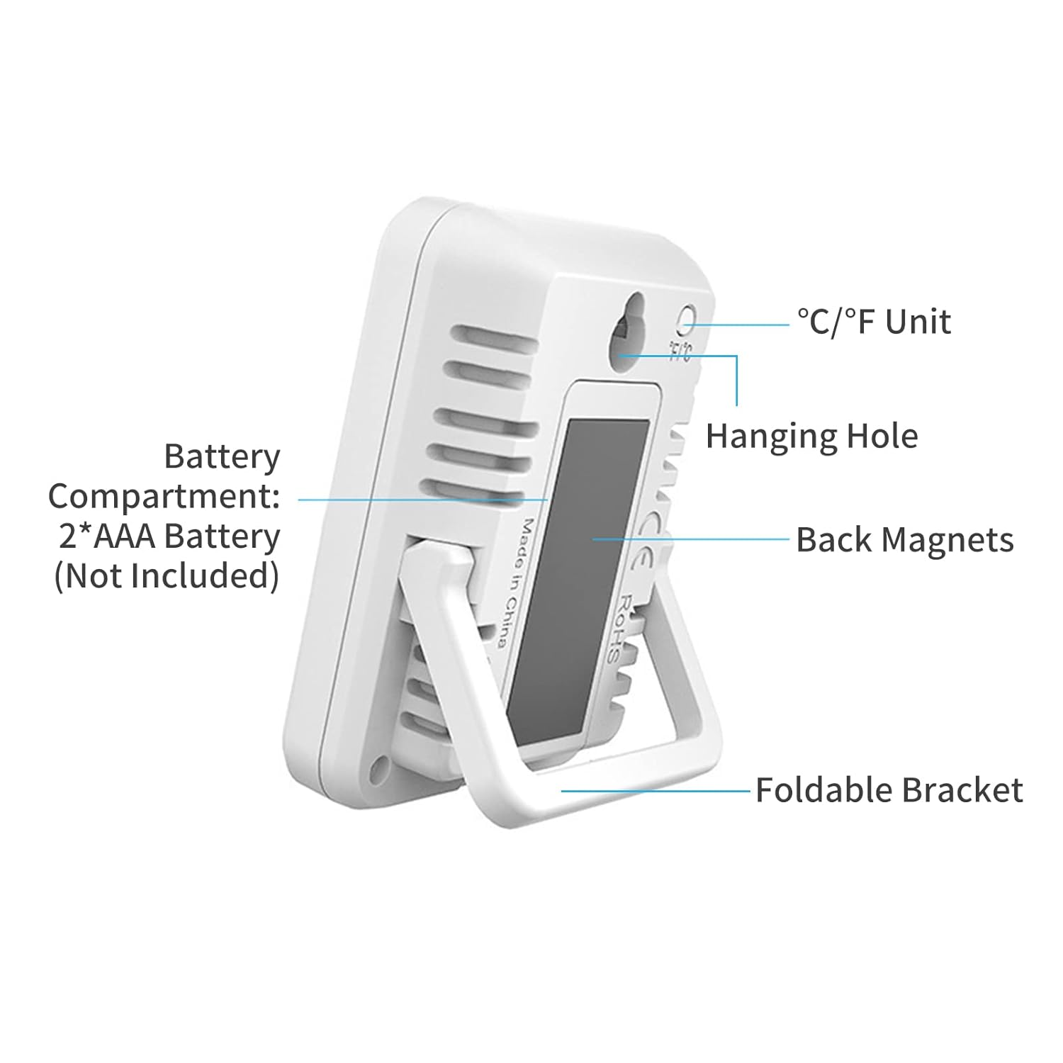 Indoor Hygrometer Thermometer Large Screen Display Desk Wall Magnetic Electronic Temperature Humidity Meters with Bracket for Home Greenhouse Cellar image number 2