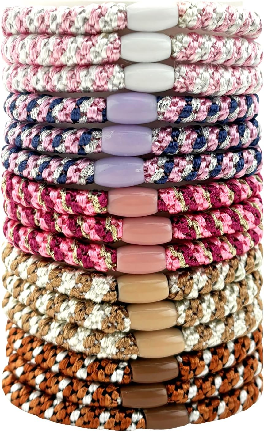 Pack of 15 Hair Bobbles Women'S Braided Elastic Hair Bands Soft Braid Bobbles for Girls Anti-Stress Hair Band Bracelet for Thick Hair Simple Hair Accessories for Everyday Sports and Yoga (Pink & Brown image number 2