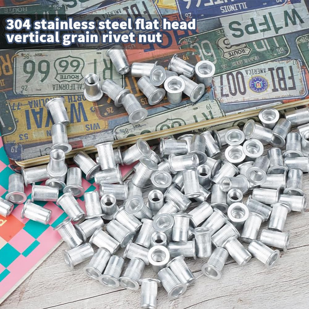 TOMVAES 100PCS M6 Rivet Nuts,Rivet Nuts,Nut Inserts,Flat Head Threaded Insert Nuts Rivnut for Automotive, Furniture, Decoration,Aluminum image number 1