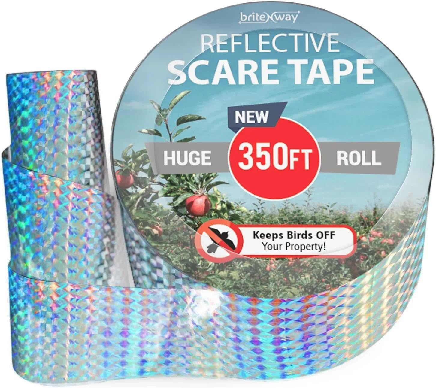 Bird Scarer Reflective Tape, Dual-Sided Bird Deterrent Ribbon for Outdoor Use, Premium Quality Scare Tape for Pigeons, Geese & More &ndash; 350 Ft Long by Fengea image number 2