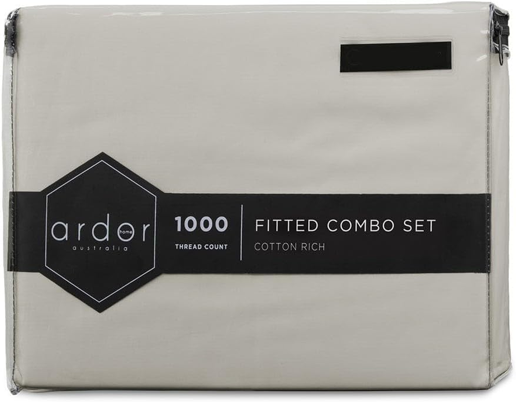 Ardor 1000 Thread Count Fitted Combo Sheet with Pillowcase Set, Slate, Single