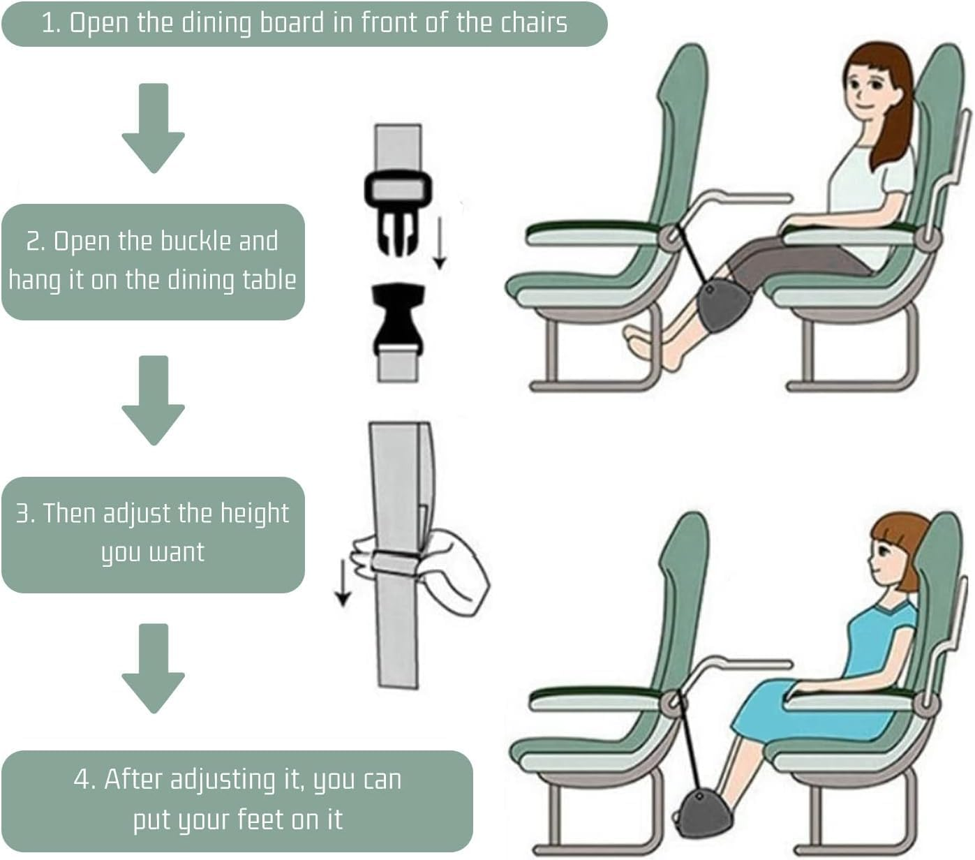 Airplane Footstool, Adjustable Hanging Footstool Hammock, Portable Memory Foam Travel Footrest for Airplane,Travel Essentials for Plane, Train, Home, Office image number 4