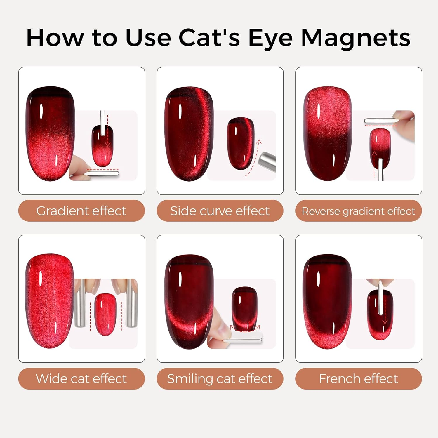 TOMICCA Cat Eye Gel Nail Polish Burgundy Red 15ML Holographic Gel Polish with Magnet Soak off UV LED Nail Lamp Glass Gel Polish for Nail Salon DIY - Nude image number 6