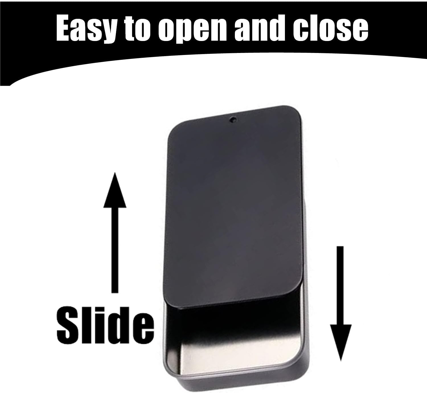 Kastetards 12Pcs Black Metal Tin Box Containers with Slide Lids,Mini Portable Metal Empty Tins Box,For Storage Candies,Solid Perfumes,Lip Balm,Jewelry Crafts,Pills(2.36 X 1.34 X 0.39 Inch) image number 2