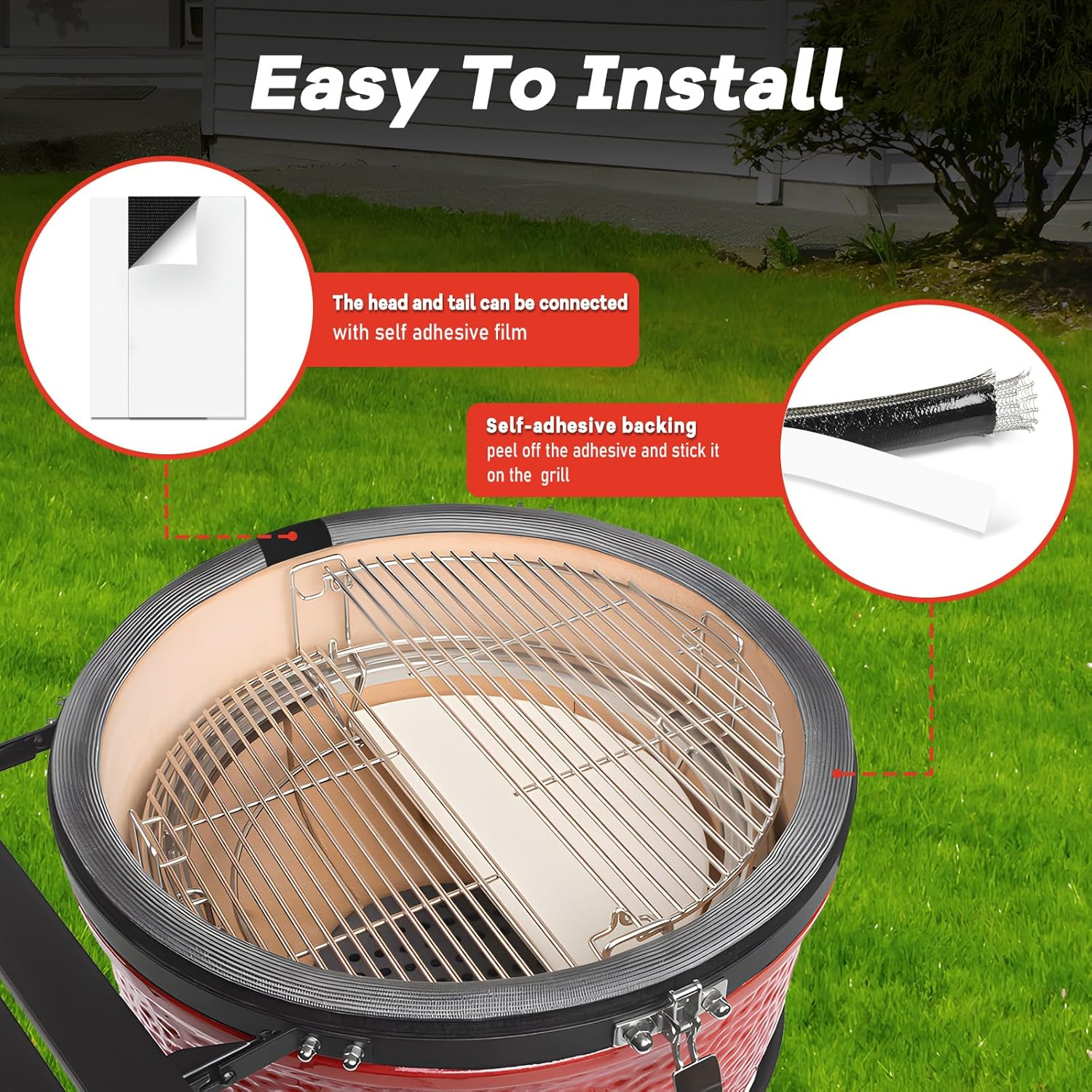 Wire Mesh Gasket Kit Fit for Kamado Joe Grill Classic High Temp Fiberglass Gasket Replacement BBQ Smoker Seal Accessories Self Stick Felt 150 in Long image number 5