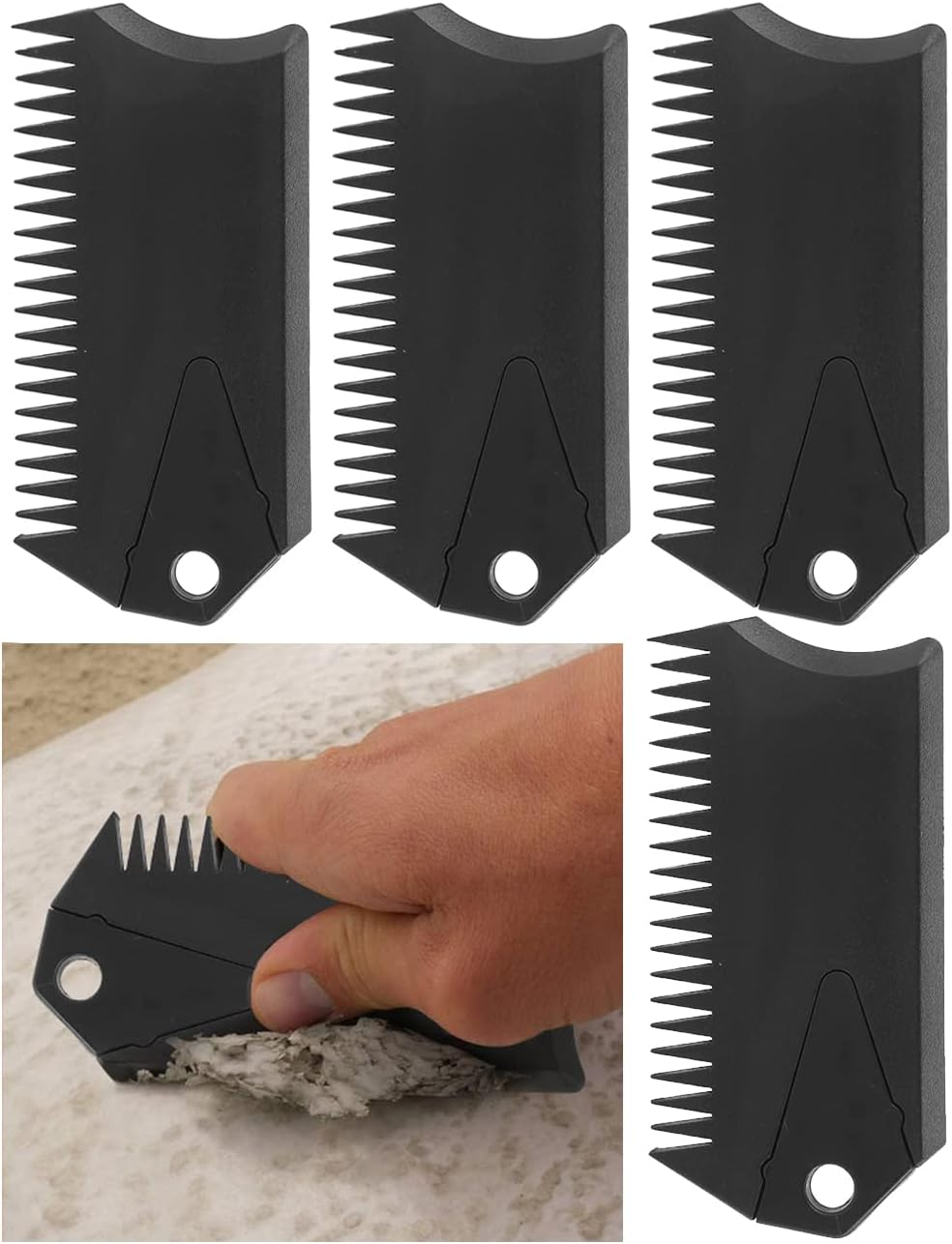 4 Pack Wax Comb with Fin Key, SUP Surf Board Wax Comb, Cleaning Remover Skim Board Surfing Accessory, Surfboard Wax Remove Comb Portable Black Fin Wax Scraper Tool, Black Maintenance Remover Comb image number 3