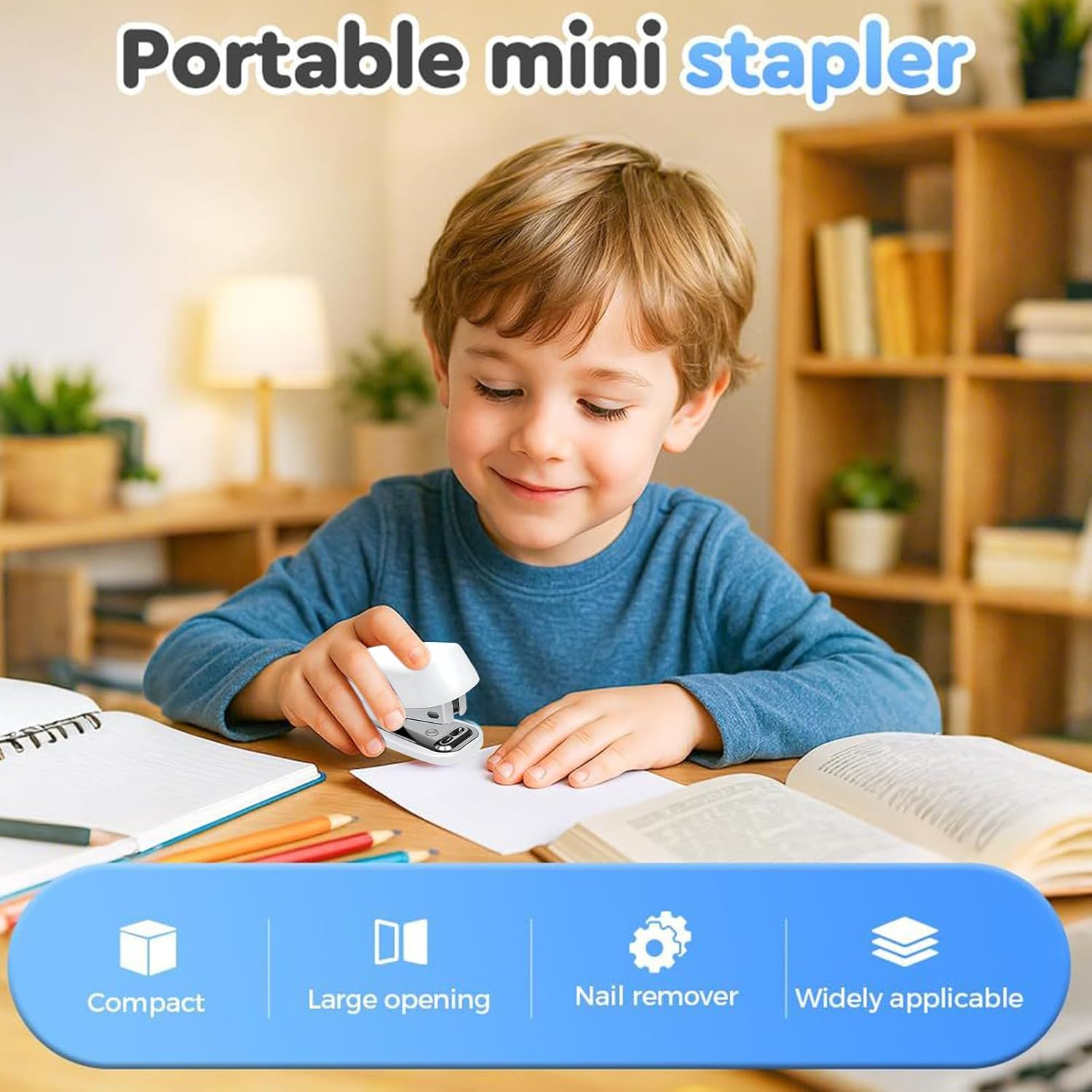 Mini Stapler - Built-In Staple Remover Office Stapler,Cute Booklet Paper Binding Tool Teacher Supplies for Desktop School Home Studio Classroom Outdoor