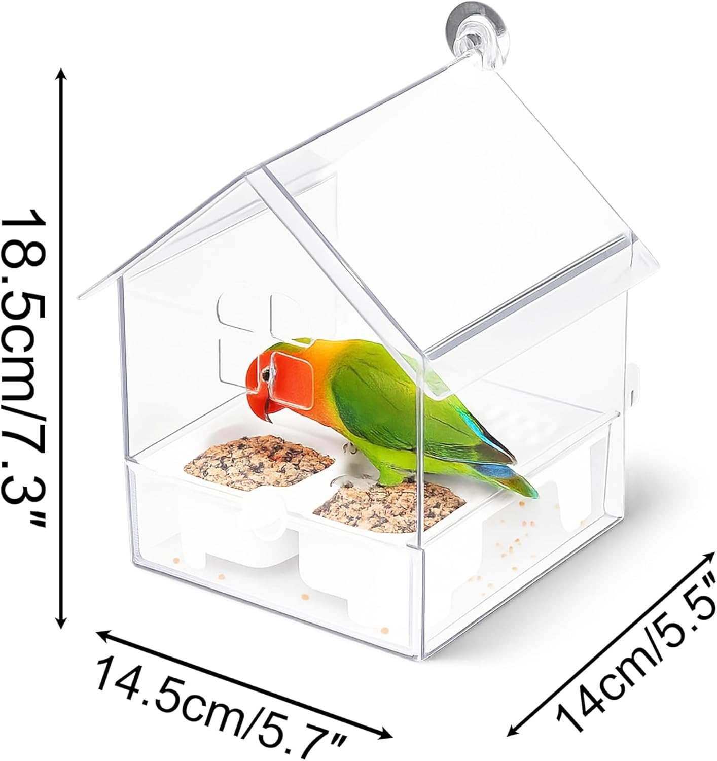 TSWCBYYLB Dual Compartment Pull-Out External Parrot Bird Feeder with Cage Mount & Wash Area