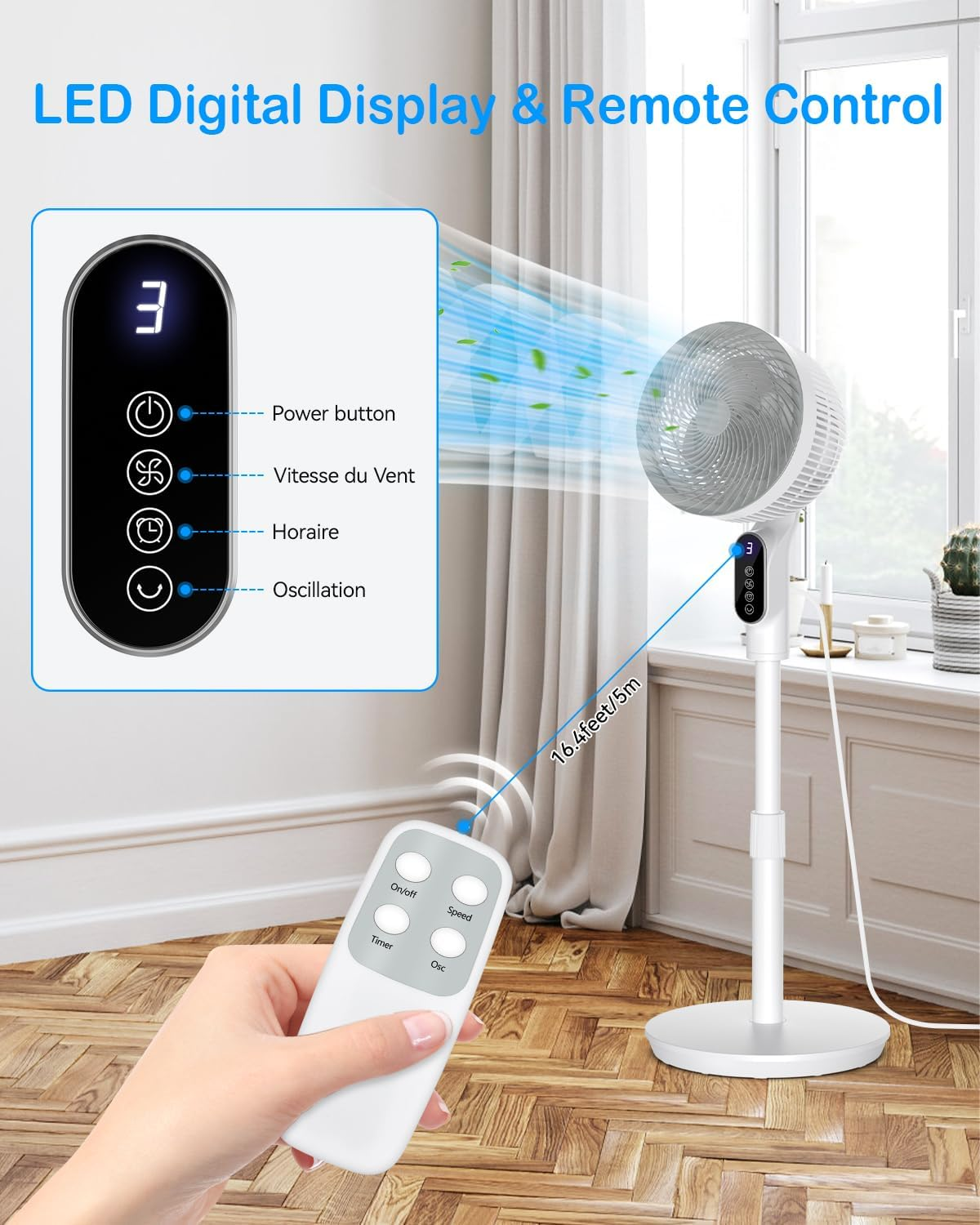 Pedestal Fan, 40'' Oscillating Standing Fan with Remote Control, Adjustable Height Air Circulation Floor Fan, Timer, 6 Speeds Adjustable Stand Fan for Home, Bedroom, Dormitory, Office image number 4