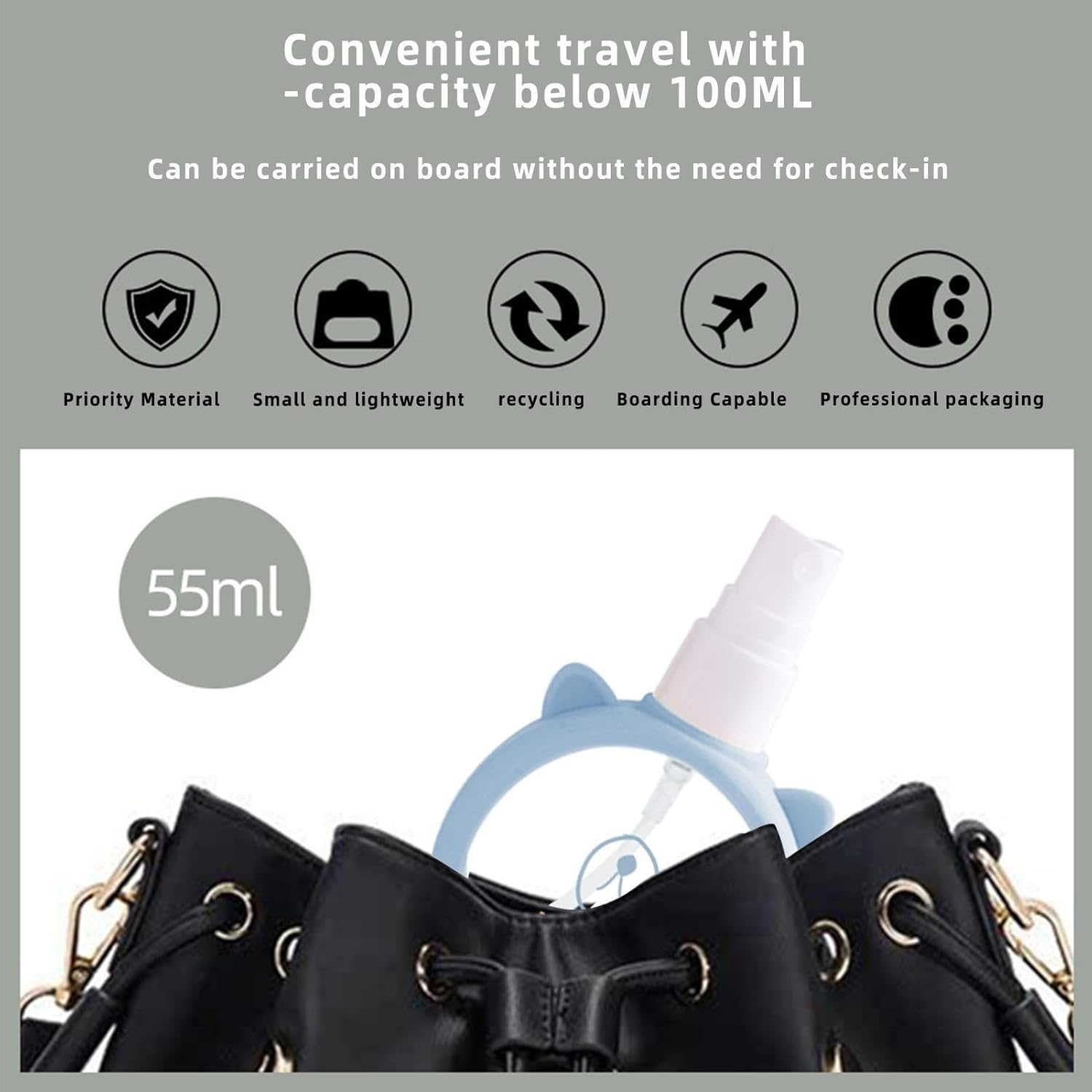 Travel Spray Bottle - Cute Refillable Mist Sprayer Compact 55Ml Mist Sprayer - Gentle Slim Action, Leak Proof Lid & Portable Build a Care Pe - Green image number 2