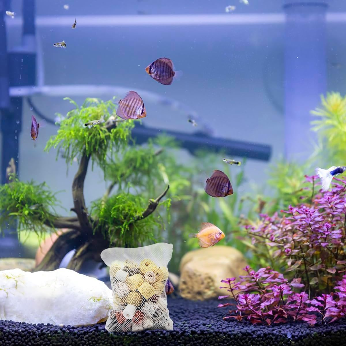 KLHCDUO 12Pcs Reusable Net Fish Tank Filter Bag,5.9 * 7.8In with Zipper Nylon Net Bags for Activated Carbon, Biospheres, Ceramic Rings(White,Black)