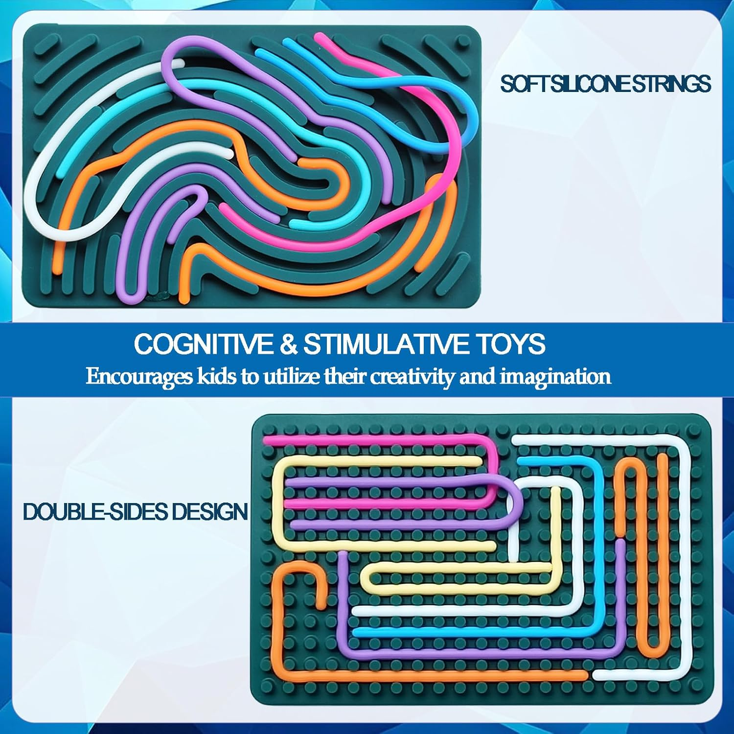 Sensory Fidget Toys Pack: Silicone Double-Sided Sensory Activity Board and Worry Stone Set for Kids & Adults Silent No Mess Calming for Anxiety ADHD & Autism (Mix-1) image number 1