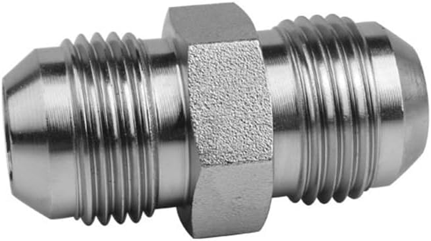 2PCS Male Flared Straight Tube Hydraulic Adapter Fitting,3/8" Male JIC 37&deg; Flare (9/16"-18UNF) &times; 3/8" Male JIC 37&deg; Flare (9/16"-18UNF),SAE Carbon Steel Straight Pipe Joints Tube Connector image number 1