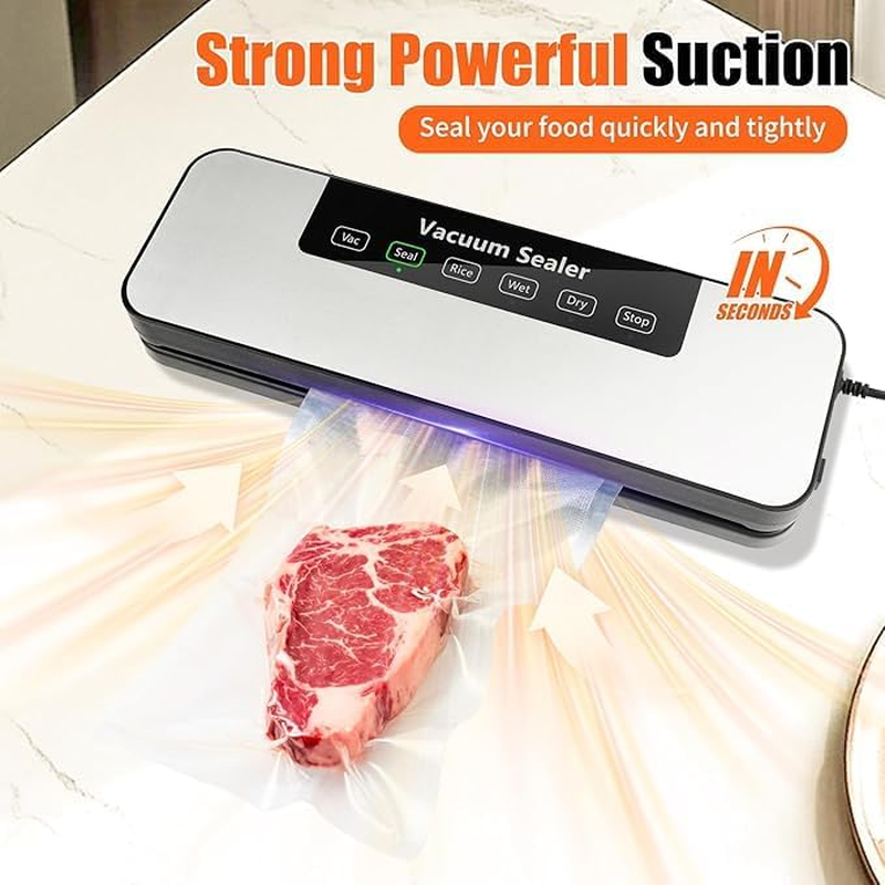 Vacuum Sealer Machine Automatic Powervac Air Sealing Machine for Food Preservation Dry & Moist Sealing Modes Food Sealer Machine Removable Design (Include 10 PCS Vacuum Sealer Bags) image number 4