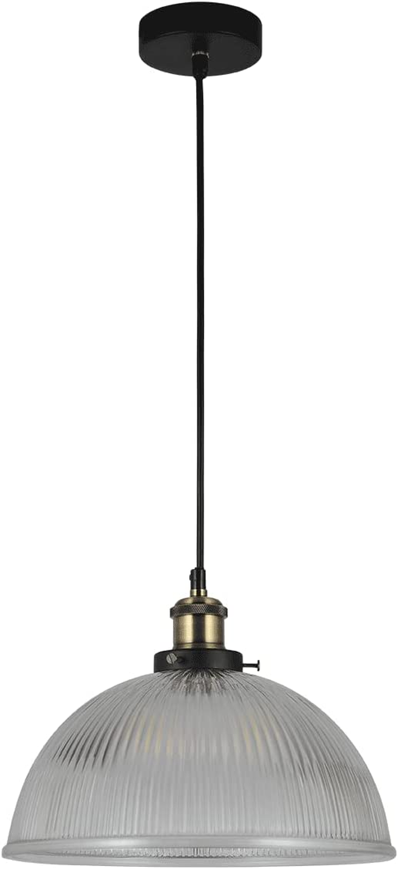 Lexi Lighting Tristan Glass Pendant Light, Clear Ribbed Bowl Shade, Diameter 29.5Cm, Vintage Hanging Lamps, Adjustable Drop Cable, Elegant and Stylish D&eacute;cor Lighting for Loft, Dining or Bar