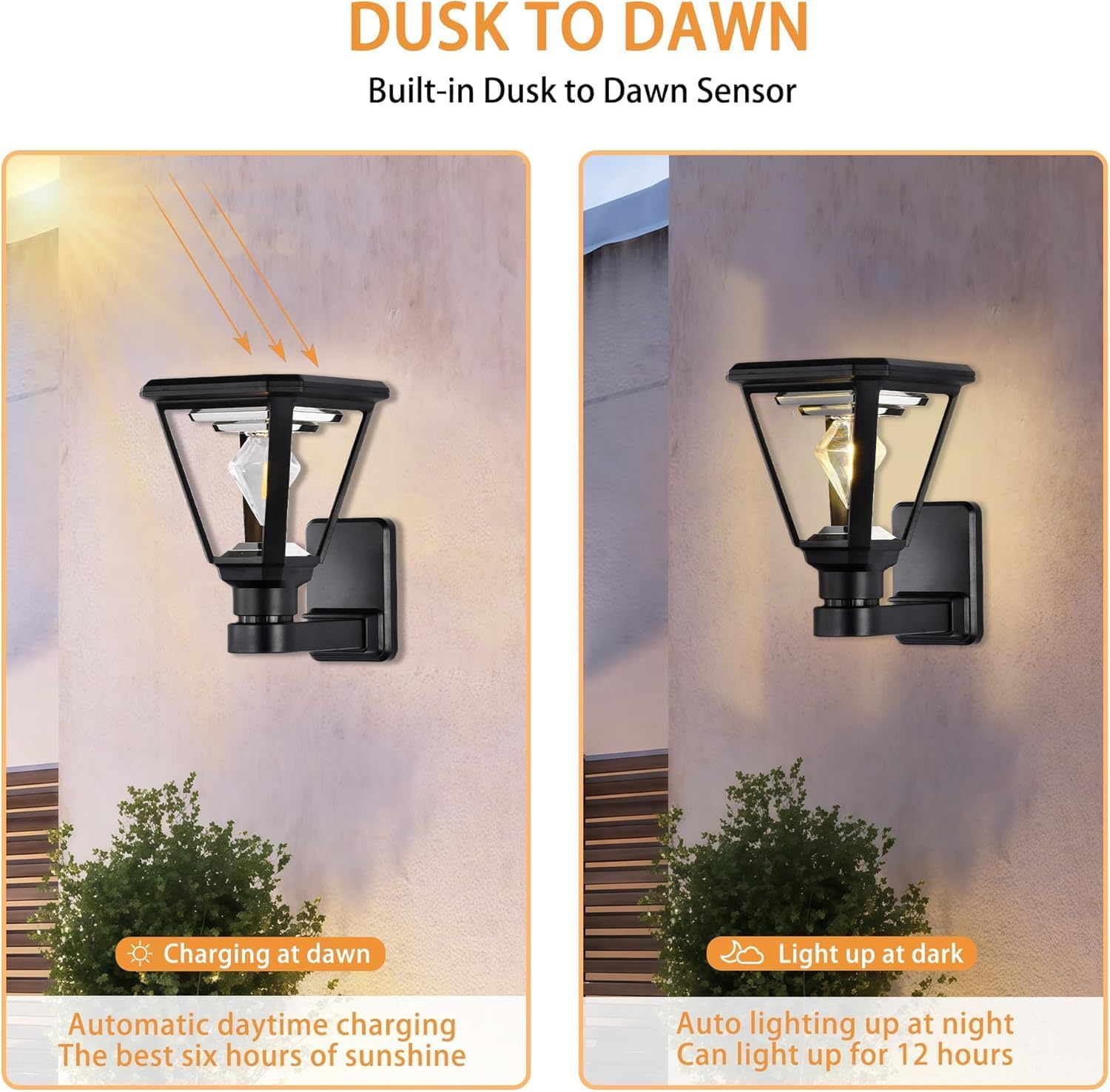 Solar Wall Light Outdoor &ndash; Modern Black Solar Lights LED Lantern,2700K Warm White, Waterproof,21 Cm, No Wiring &ndash; Wall Lamp for Garden, Fence, Garage image number 4