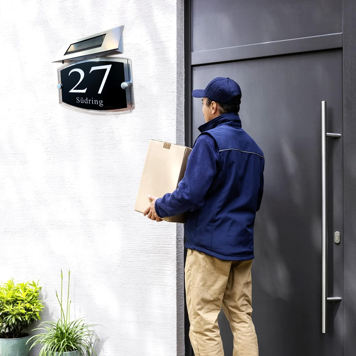 Waterproof Solar Light House Signs Plaques Door Numbers 1-99999 Street Name LED Modern image number 1