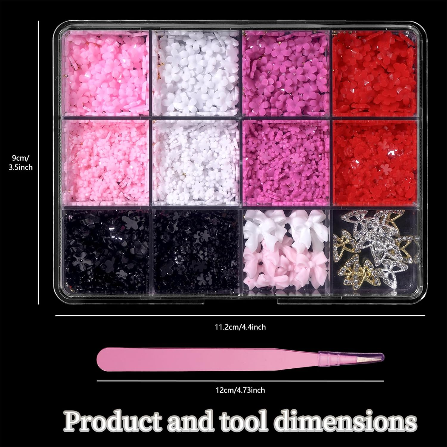 Tatiwoo Pink White Red Black Flowers Nail Charms Bow Tiny Blossom Flowers Acrylic Nail Charms Butterfly Nail Gems Charms for Manicure DIY Crafts Jewel Accessories, Small image number 5