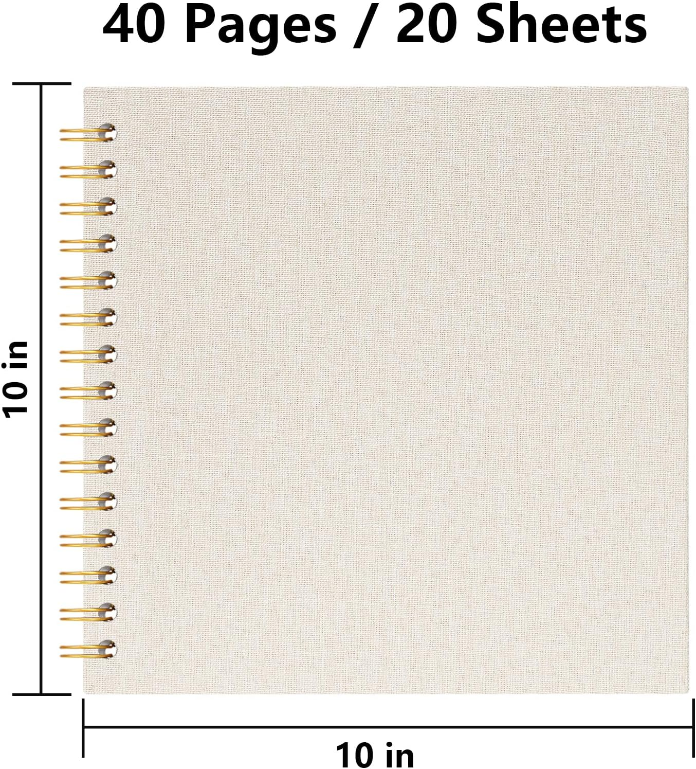 10X10 Inch Scrapbook DIY Photo Album Linen Cover Hardcover White Pages 20 Sheets Small Scrap Memory Book Beige image number 3