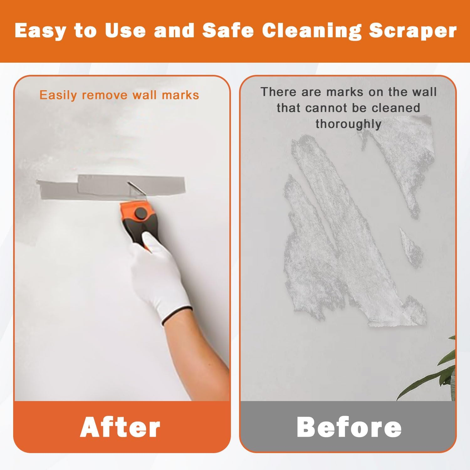 Window Scraper Tool with 10 Metal+10 Plastic Blades,Non-Scratch Double Edged Glass Sticky Stuff Remover,Multi-Purpose Ceramic Scraper Oven Cleaning Tool for Stickers Labels Decals Wallpaper (Orange)