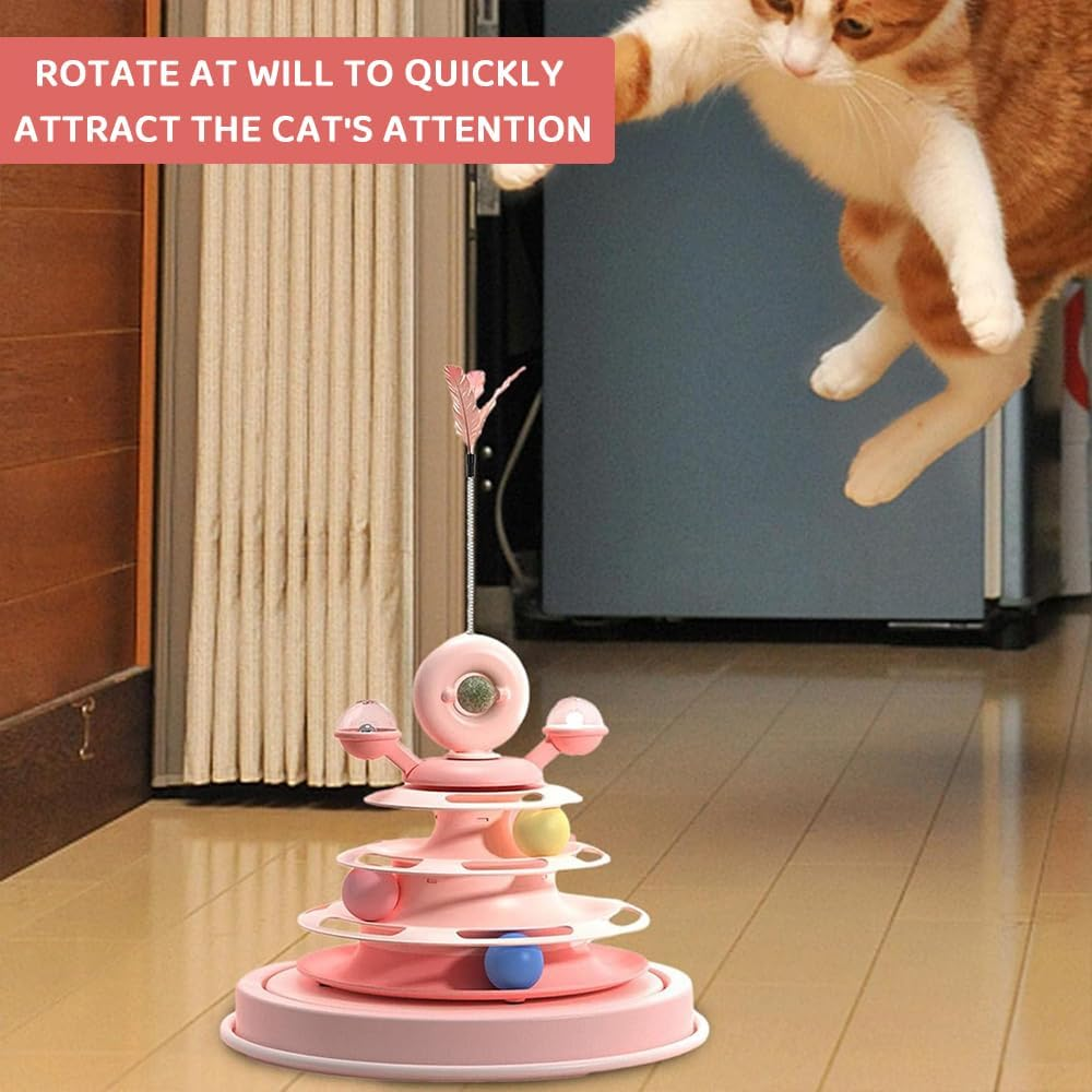 HYAVIA 4-Level Ball Track Cat Toy, 360&deg; Rotating Windmill Design with Feathers & Catnip, Interactive Indoor Cat Activity Toy for Play and Exercise image number 2