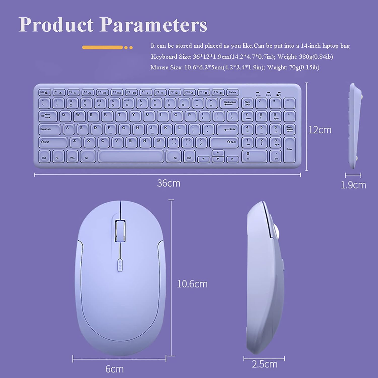 Wireless Keyboard and Mouse Combo,Jieruideng 2.4Ghz USB Cordless Slim Silent Keyboard and Mouse Kit Home Office Game Use for Computer,Laptop,Pc Desktops,Mac (Purple) image number 6