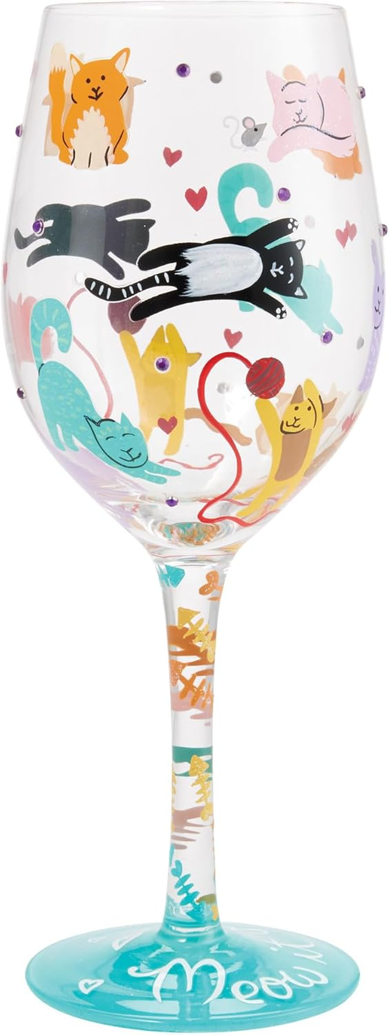 Enesco Lolita Meow It up Cats and Hearts Hand-Painted Artisan Wine Glass, 15 Ounce, Multicolor image number 3