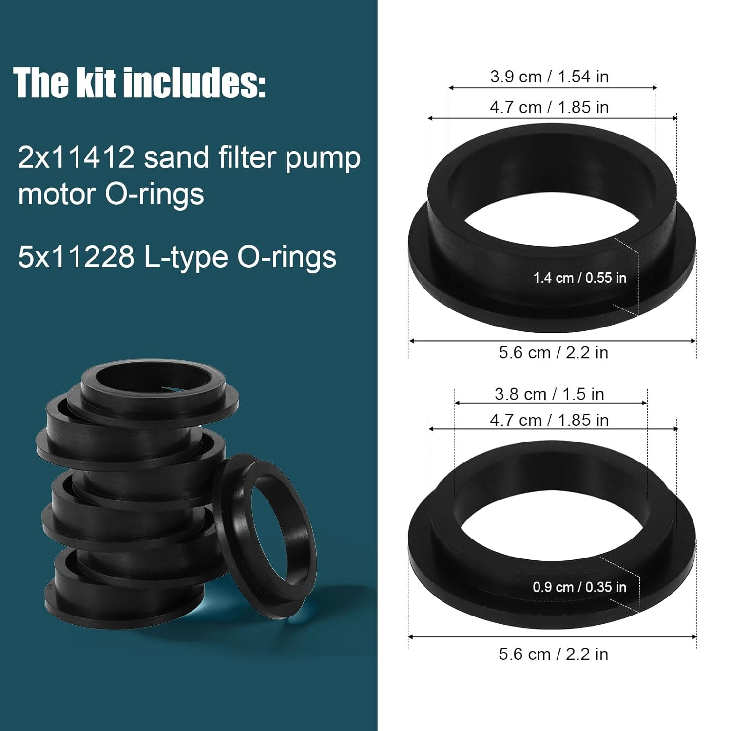 5Pcs 11228 and 2Pcs 11412 Pool Pump Seal Gaskets, Black Rubber Pool L-Shape O-Ring Gaskets Compatible with Intex Sand Filter Pump Motors image number 5