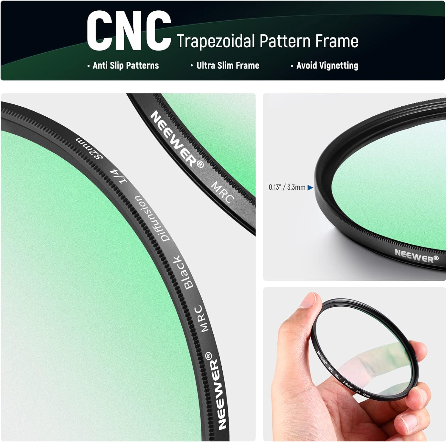 NEEWER 2 Pcs 82Mm Black Diffusion Lens Filter Kit, 1/4 & 1/8 Mist Cinematic Effect Filters with Storage Cases, Cleaning Cloths, Multi Nano Coated HD Optical Glass for Video/Vlog/Portrait Shot image number 4